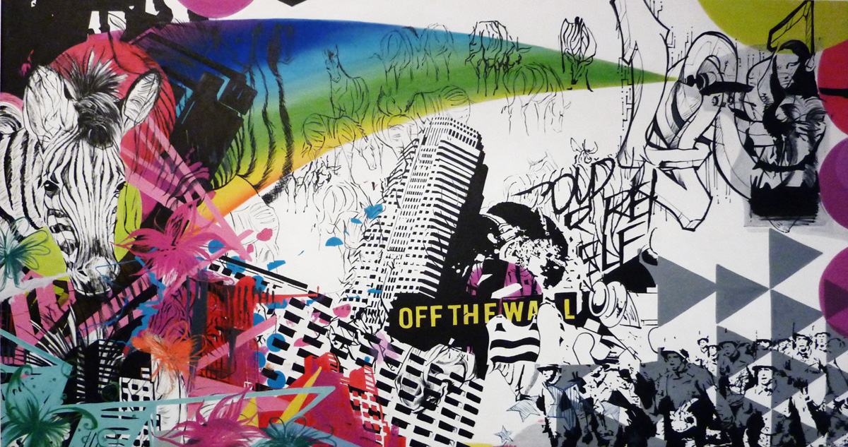 Off The Wall Arts paintings buildings, people-in, pop-art, street-art, black, pink Off The Wall Arts paintings buildings, people-in, pop-art, street-art, black, pink