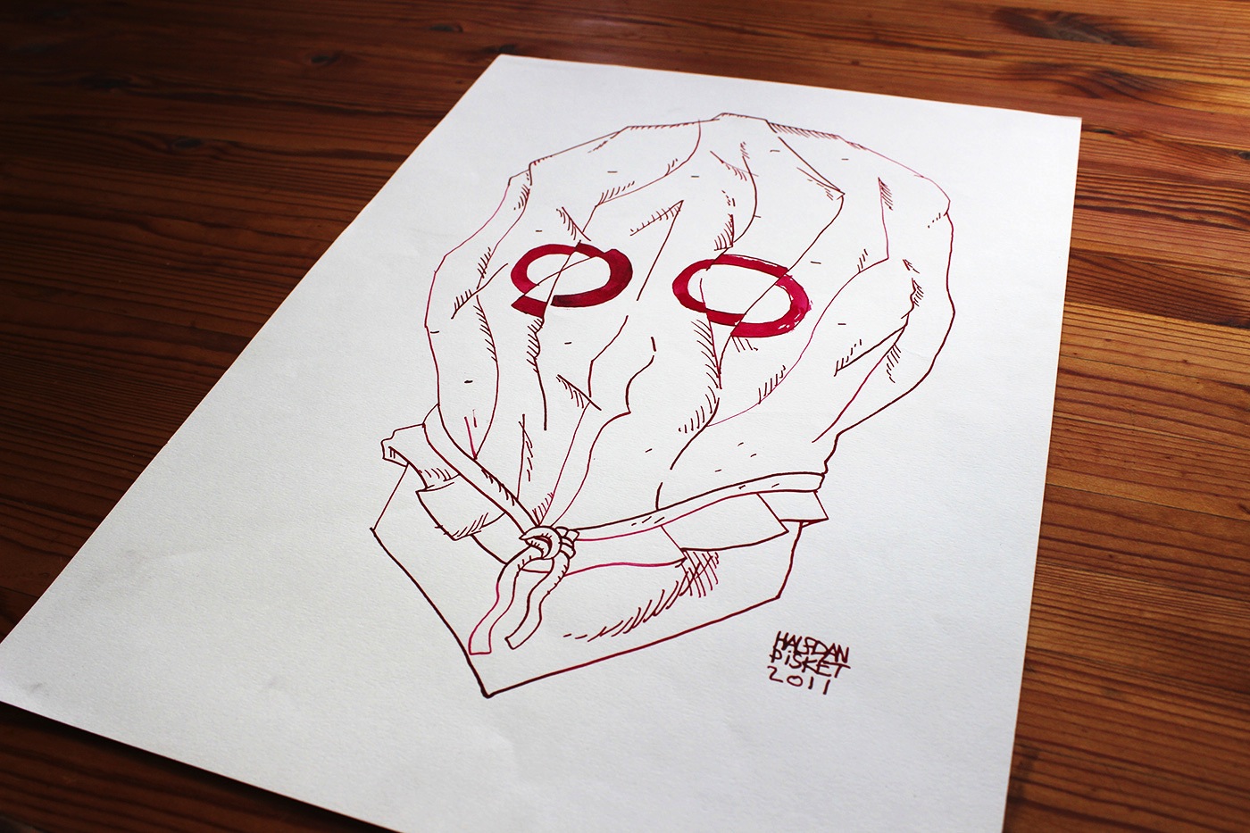 Mask II | Art-prints, Drawings, Giclee | Halfdan Pisket | Beauton Art Gallery art-prints, drawings, giclee, graphical, illustrative, portraiture, surrealistic, cartoons, moods, people, sexuality, red, white, ink, paper, marker, faces, men, sketch, Buy original high quality art. Paintings, drawings, limited edition prints & posters by talented artists.