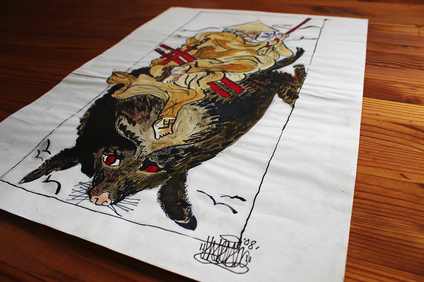 Samurai | Drawings | Halfdan Pisket | Beauton Art Gallery drawings, animal, figurative, illustrative, cartoons, movement, pets, transportation, black, grey, white, paper, marker, men, wild-animals, Buy original high quality art. Paintings, drawings, limited edition prints & posters by talented artists.