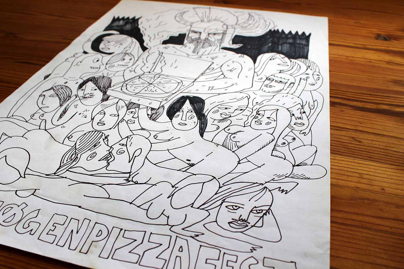 Naked Pizza Party | Drawings | Halfdan Pisket | Beauton Art Gallery drawings, illustrative, monochrome, surrealistic, bodies, cartoons, sexuality, black, white, paper, marker, black-and-white, food, men, sexual, women, Buy original high quality art. Paintings, drawings, limited edition prints & posters by talented artists.