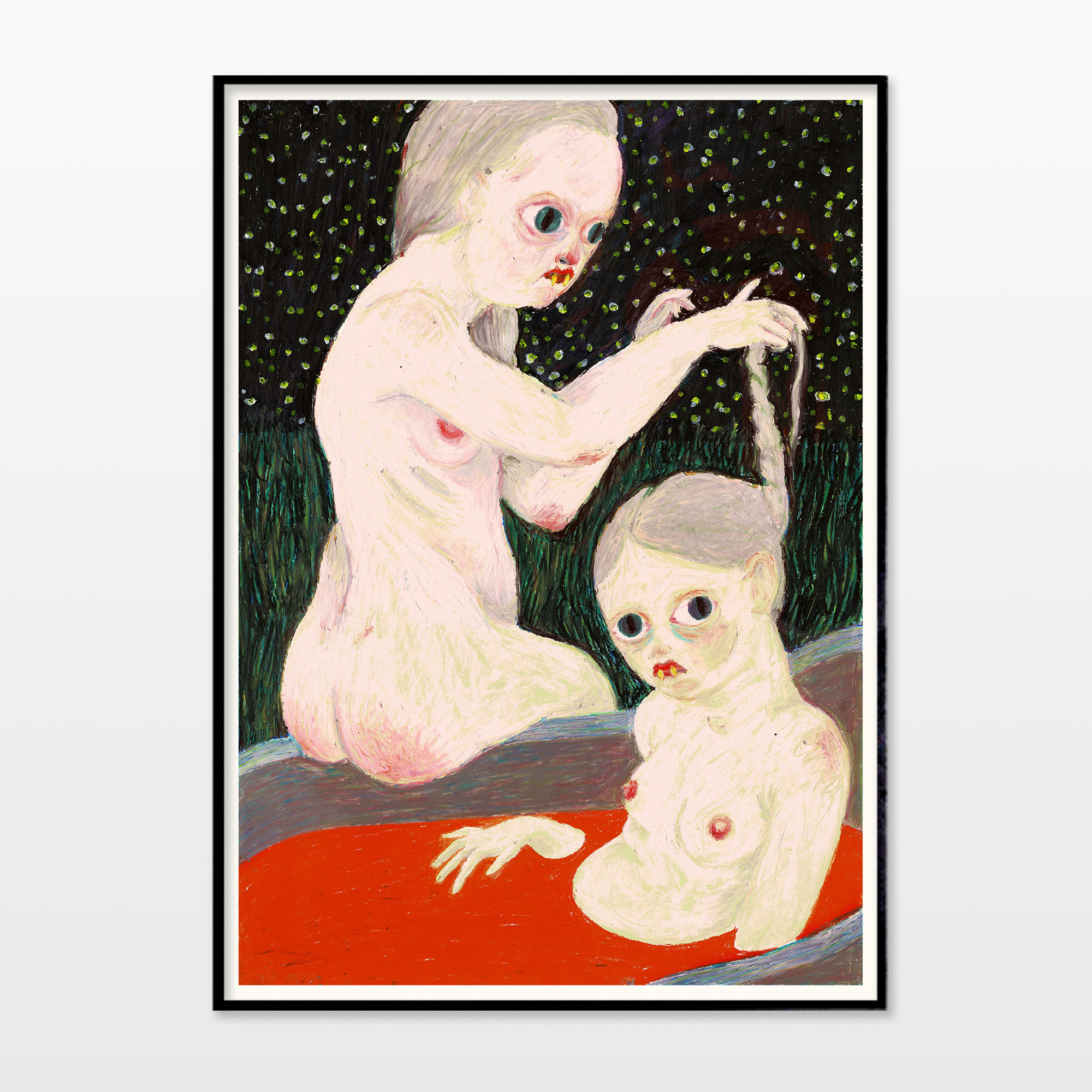 Toilette Nocturne | Posters-prints, Paintings, Giclee-print | Marthe Jung | Beauton Art Gallery posters-prints, paintings, giclee-print, colorful, figurative, illustrative, surrealistic, bodies, people, sexuality, beige, grey, red, ink, paper, contemporary-art, decorative, design, female, feminist, interior, interior-design, love, modern, modern-art, naturalism, nude, women, Buy original high quality art. Paintings, drawings, limited edition prints & posters by talented artists.