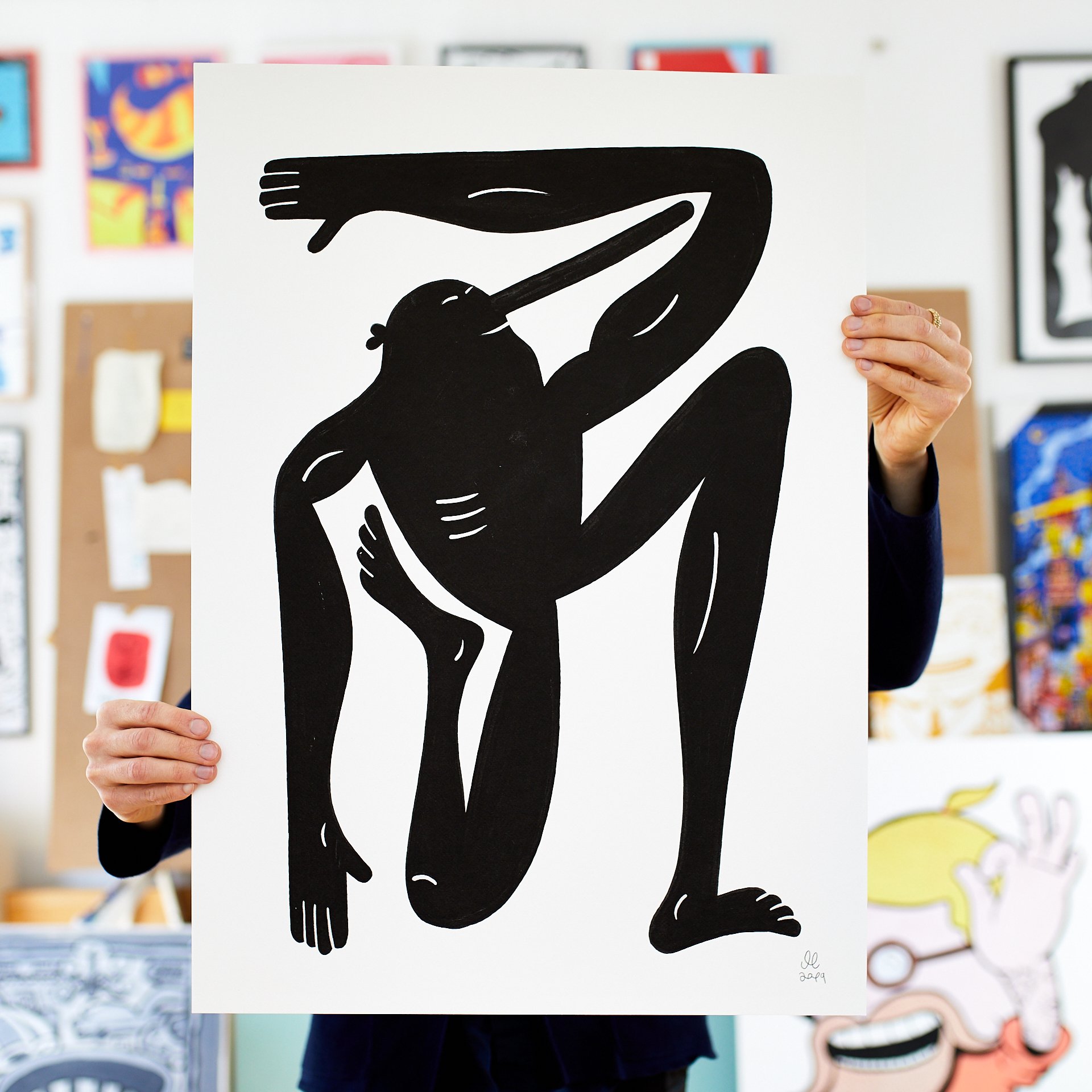 Yoga Exercise II RN (Black) | Art-prints, Giclee | Mormor | Beauton Art Gallery art-prints, giclee, family-friendly, figurative, graphical, minimalistic, monochrome, bodies, cartoons, humor, movement, people, sport, black, white, ink, paper, black-and-white, contemporary-art, copenhagen, danish, decorative, design, interior, interior-design, modern, modern-art, nordic, posters, prints, scandinavien, Buy original high quality art. Paintings, drawings, limited edition prints & posters by talented artists.
