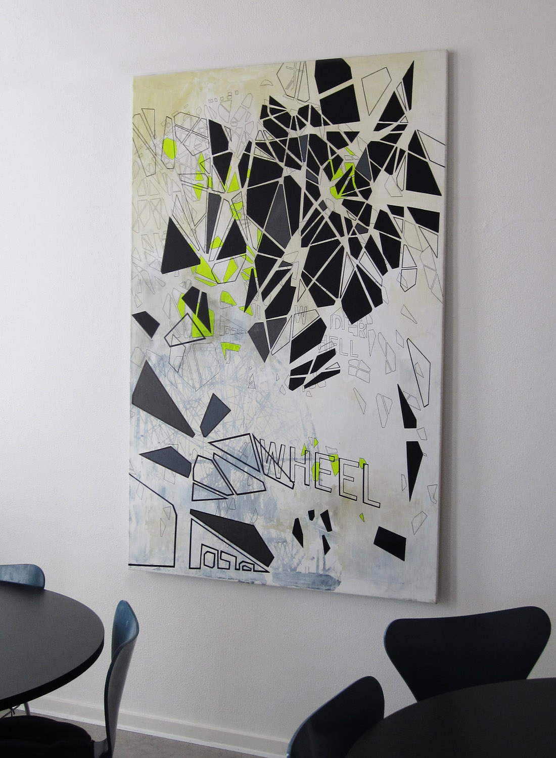 Falling Wonder | Paintings, Collages | Tina Louise Hunderup | Beauton Art Gallery paintings, collages, abstract, geometric, graphical, pop, architecture, movement, patterns, science, black, grey, white, yellow, acrylic, cotton-canvas, pencils, photographs, abstract-forms, architectural, buildings, contemporary-art, danish, decorative, design, farm, interior, interior-design, modern, modern-art, nordic, scandinavien, Buy original high quality art. Paintings, drawings, limited edition prints & posters by talented artists.