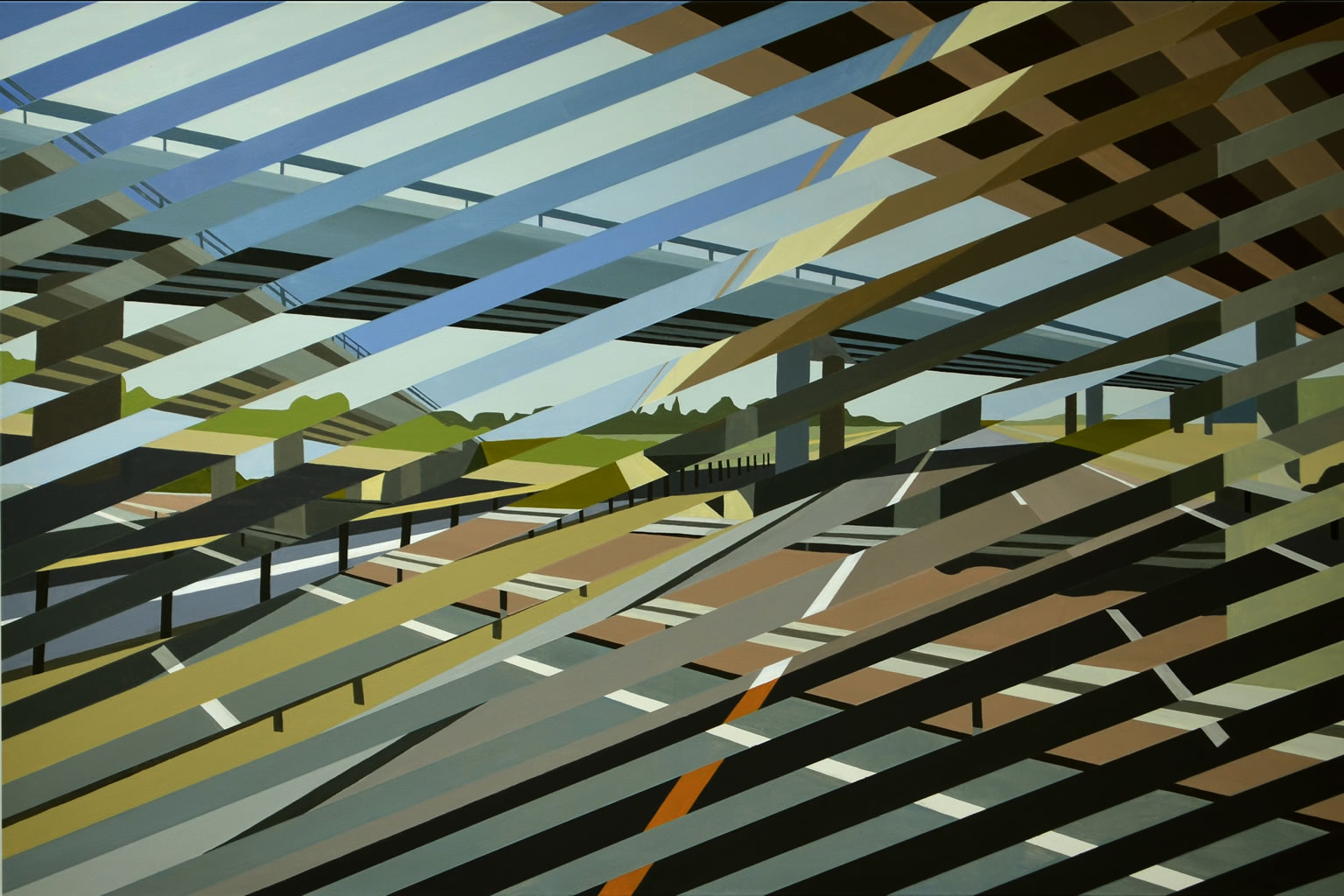 Paintings about speed, 6 | Paintings | Noemi Staniszewska | Beauton Art Gallery paintings, geometric, graphical, architecture, movement, patterns, transportation, black, blue, brown, green, acrylic, cotton-canvas, architectural, buildings, scenery, time, Buy original high quality art. Paintings, drawings, limited edition prints & posters by talented artists.