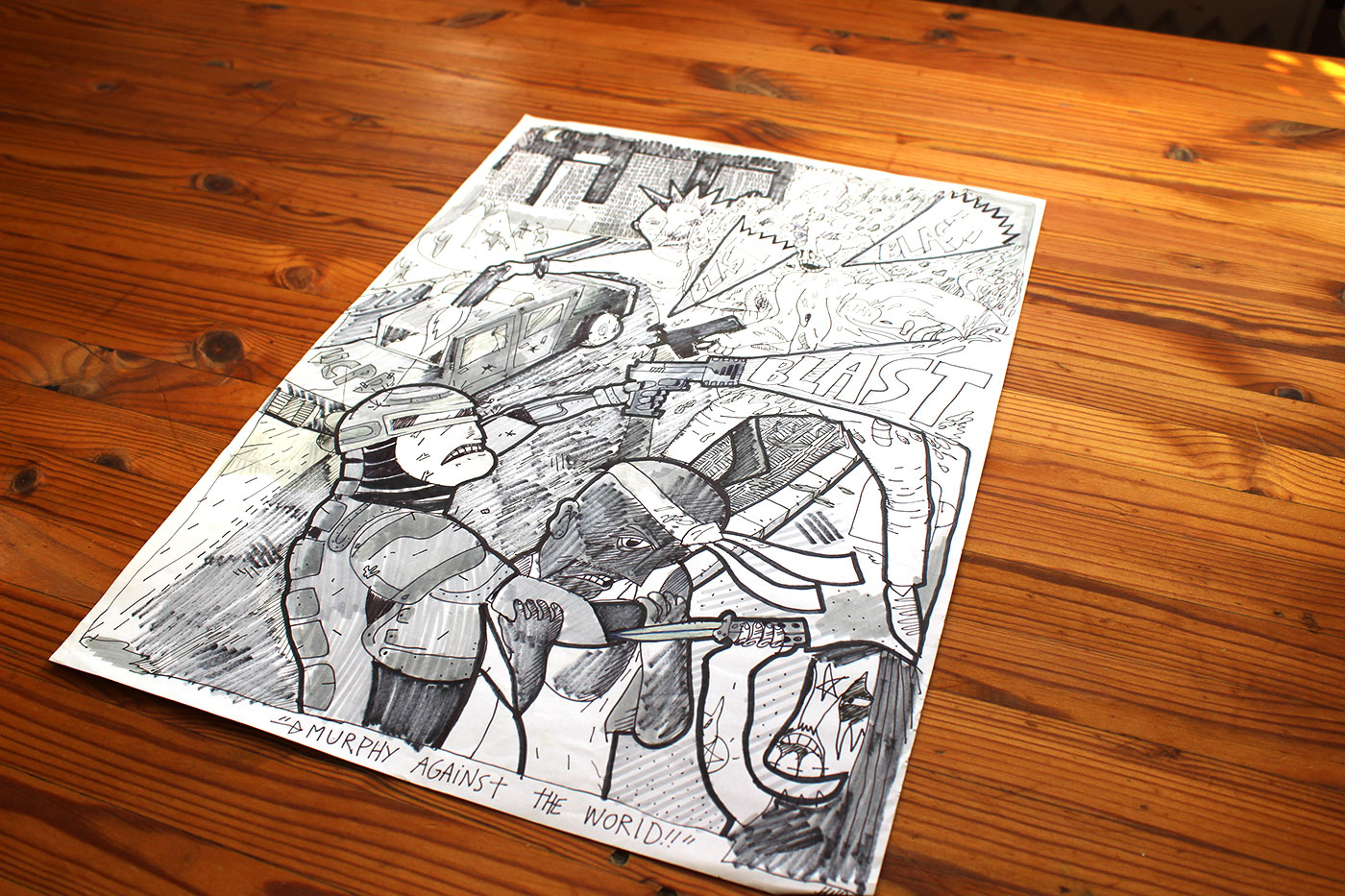 RoboCop II | Drawings | Halfdan Pisket | Beauton Art Gallery drawings, figurative, geometric, portraiture, surrealistic, architecture, black, white, artliner, paper, marker, fantasy, Buy original high quality art. Paintings, drawings, limited edition prints & posters by talented artists.