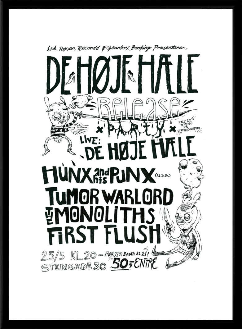 The High Heels Concert Poster framed. An illustration by artist Patrick Ringborg. concert posters. punk drawings, vulgar drawing, fantastic illustration. illustration. expressive modern art. talented artists, online art gallery