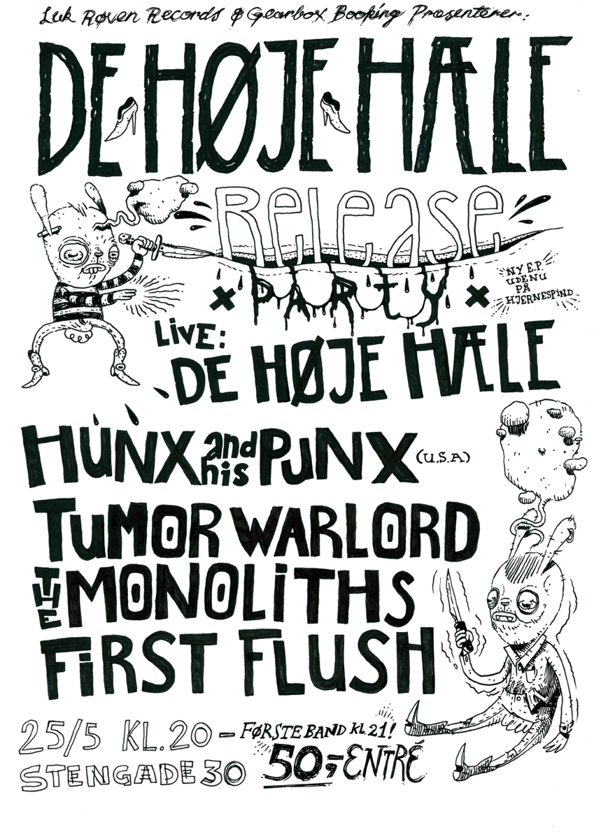 The High Heels Concert Poster. An illustration by artist Patrick Ringborg. concert posters. punk drawings, vulgar drawing, fantastic illustration. illustration. expressive modern art. talented artists, online art gallery