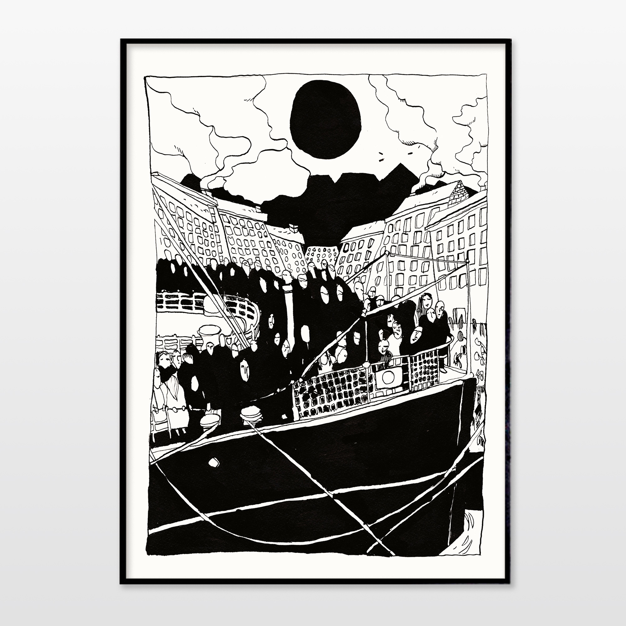 art-prints, giclee, figurative, illustrative, cartoons, oceans, sailing, transportation, black, white, ink, paper, black-and-white, boats, decorative, design, interior, modern, modern-art, posters, prints, sea, travel, Buy original high quality art. Paintings, drawings, limited edition prints & posters by talented artists.