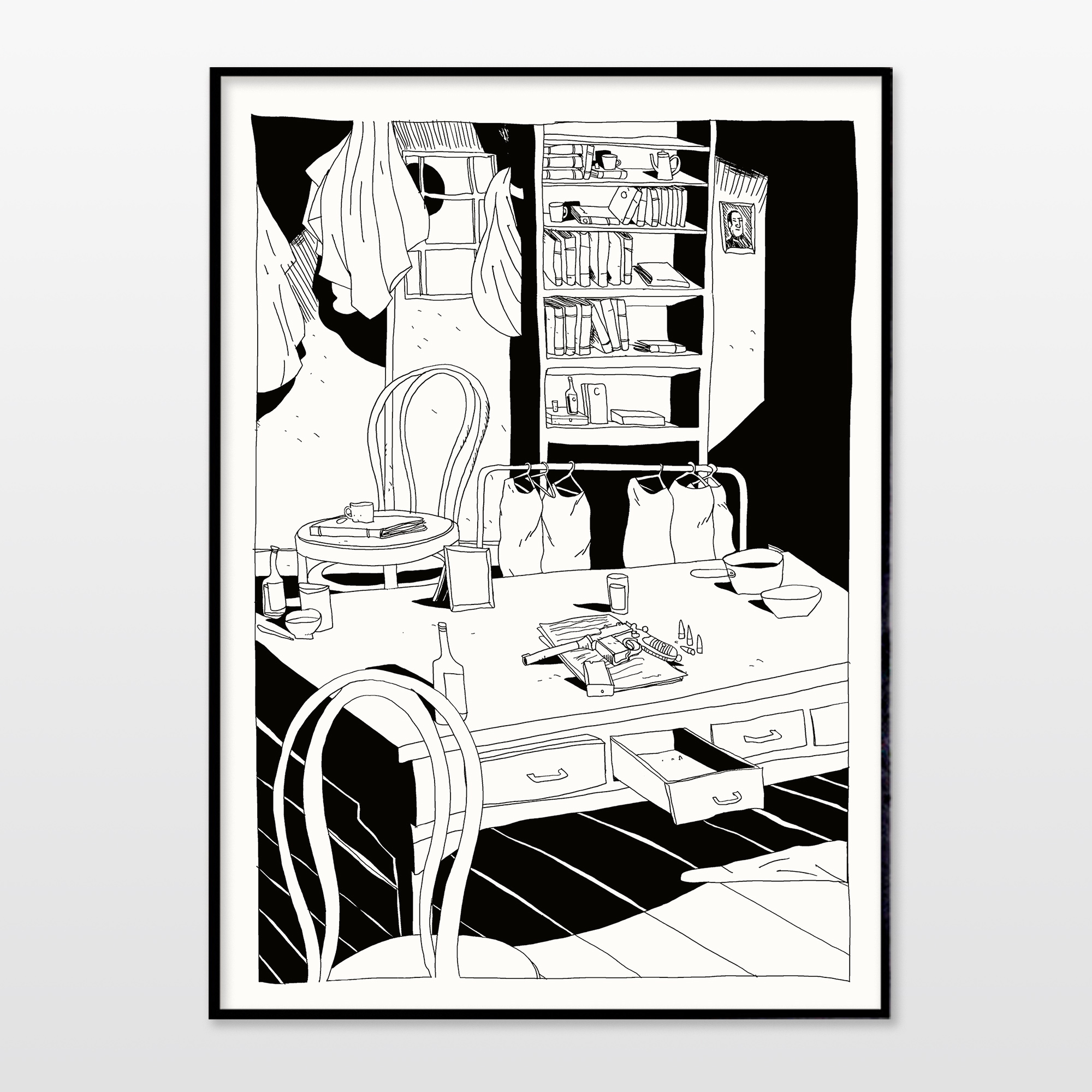 posters-prints, giclee-print, figurative, graphical, illustrative, monochrome, cartoons, everyday life, black, white, ink, paper, black-and-white, contemporary-art, danish, decorative, design, modern, modern-art, nordic, posters, prints, scandinavien, sea, time, trees, Buy original high quality art. Paintings, drawings, limited edition prints & posters by talented artists.