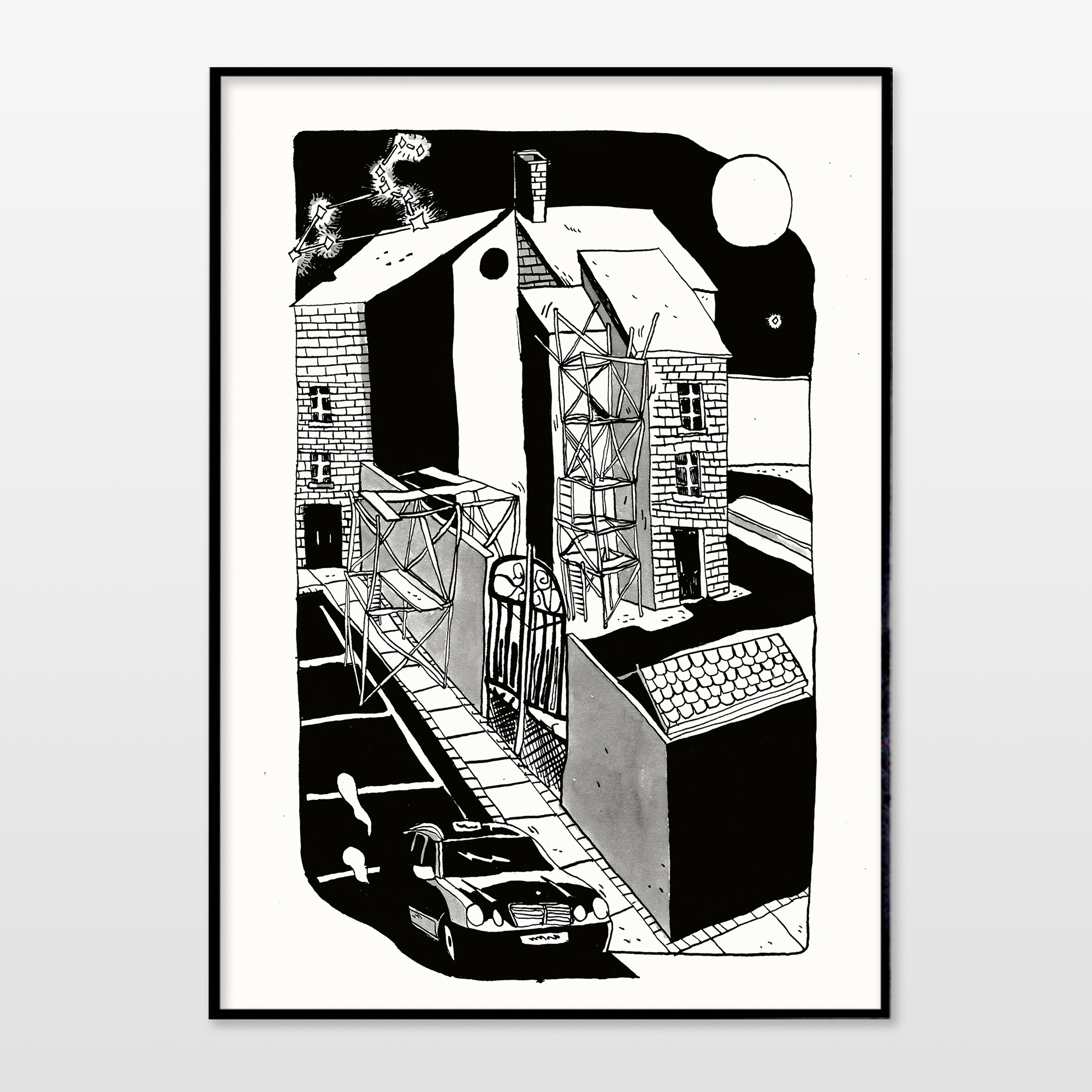 posters-prints, giclee-print, graphical, illustrative, monochrome, architecture, cartoons, movement, transportation, black, white, ink, paper, black-and-white, cars, contemporary-art, copenhagen, danish, design, modern, modern-art, nordic, posters, prints, scandinavien, time, vehicles, Buy original high quality art. Paintings, drawings, limited edition prints & posters by talented artists.