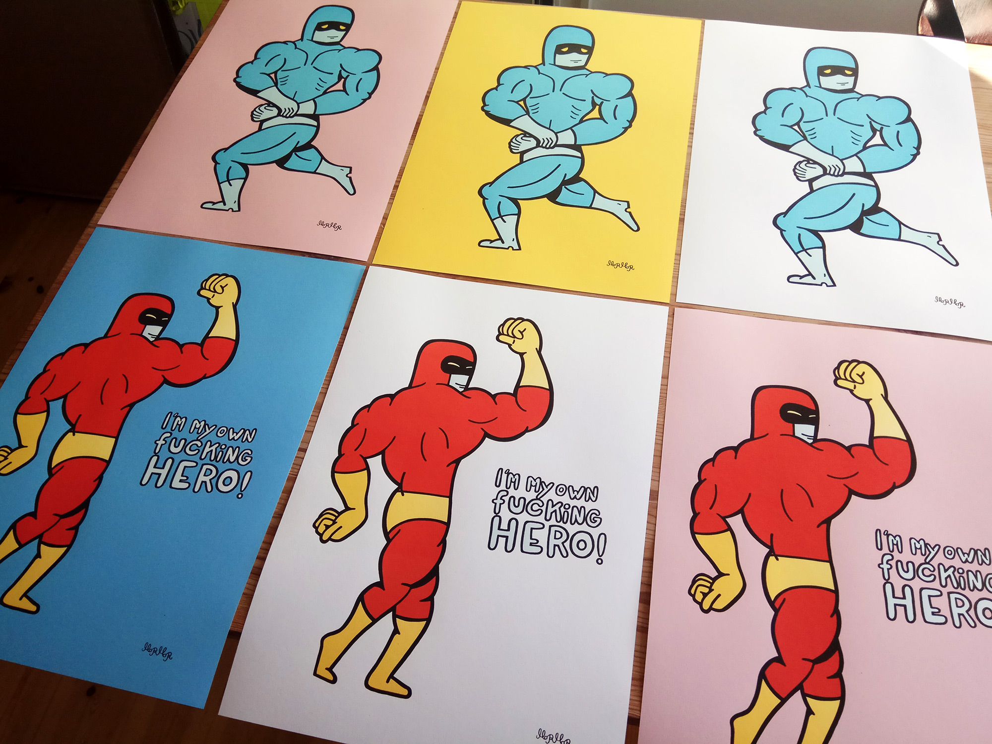I´m my own fucking Hero! (Blue) | Art-prints, Giclee | Mormor | Beauton Art Gallery art-prints, giclee, colorful, family-friendly, graphical, pop, bodies, cartoons, blue, red, yellow, ink, paper, amusing, contemporary-art, copenhagen, danish, decorative, design, interior, interior-design, modern, modern-art, nordic, scandinavien, street-art, teenage, Buy original high quality art. Paintings, drawings, limited edition prints & posters by talented artists.