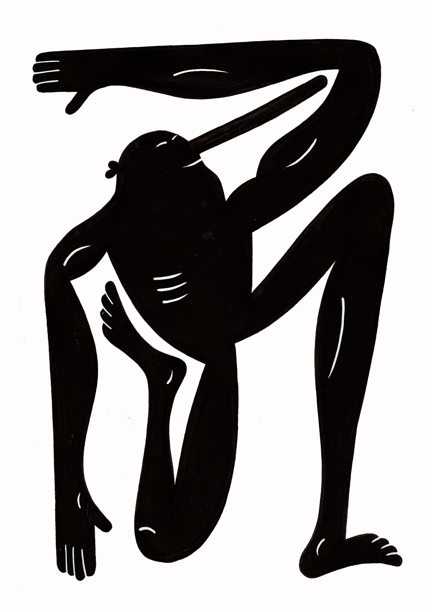 Yoga Exercise II RN (Black) A3  | Posters-prints, Giclee-print | Mormor | Beauton Art Gallery posters-prints, giclee-print, family-friendly, figurative, graphical, illustrative, bodies, cartoons, humor, movement, people, sport, blue, ink, paper, amusing, contemporary-art, interior, interior-design, modern, modern-art, nordic, posters, prints, scandinavien, Buy original high quality art. Paintings, drawings, limited edition prints & posters by talented artists.