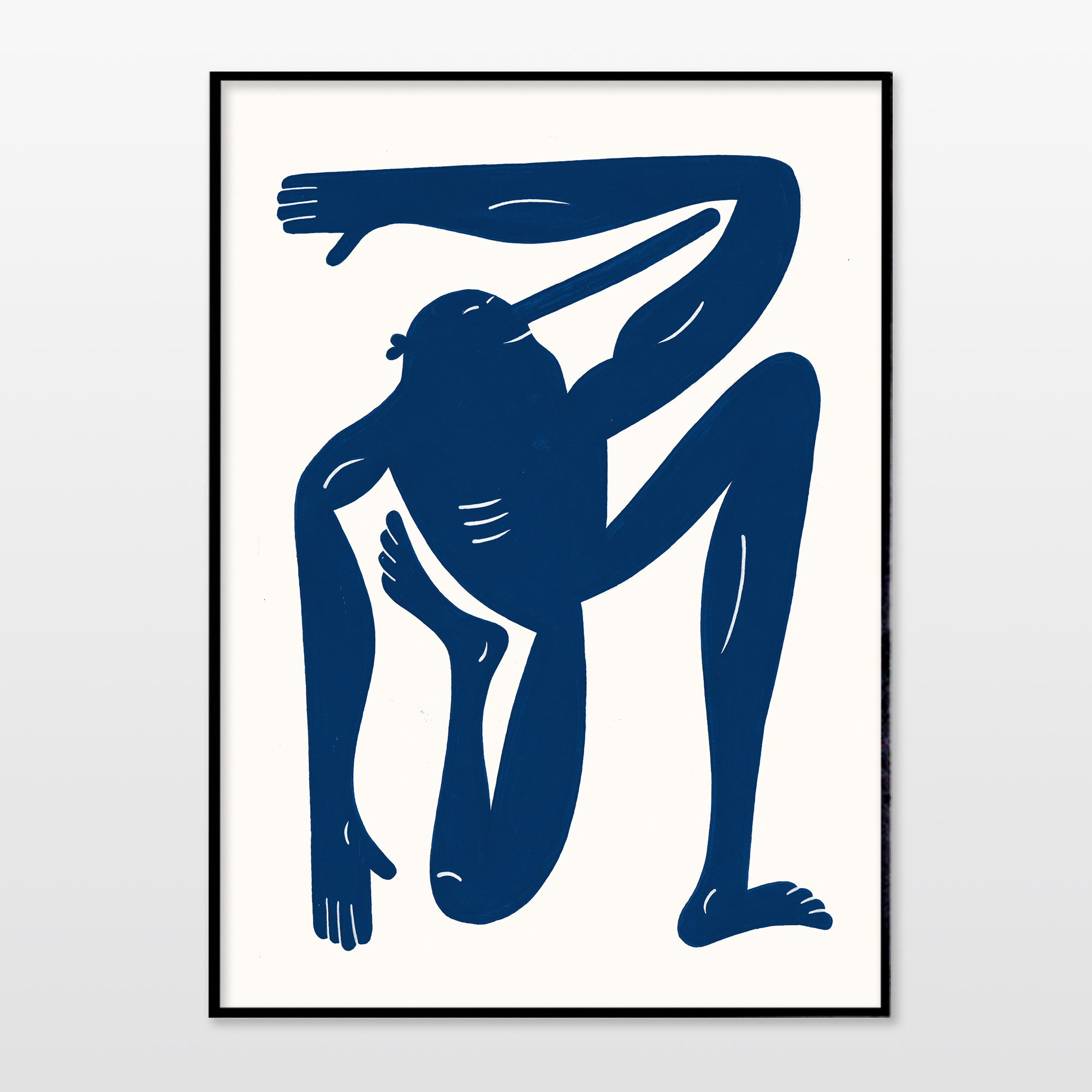 Yoga Exercise II RN (Blue) | Art-prints, Giclee | Mormor | Beauton Art Gallery art-prints, giclee, family-friendly, graphical, illustrative, monochrome, pop, bodies, everyday life, humor, movement, people, blue, white, ink, paper, amusing, contemporary-art, copenhagen, danish, design, interior, interior-design, modern, modern-art, nordic, posters, prints, scandinavien, Buy original high quality art. Paintings, drawings, limited edition prints & posters by talented artists.