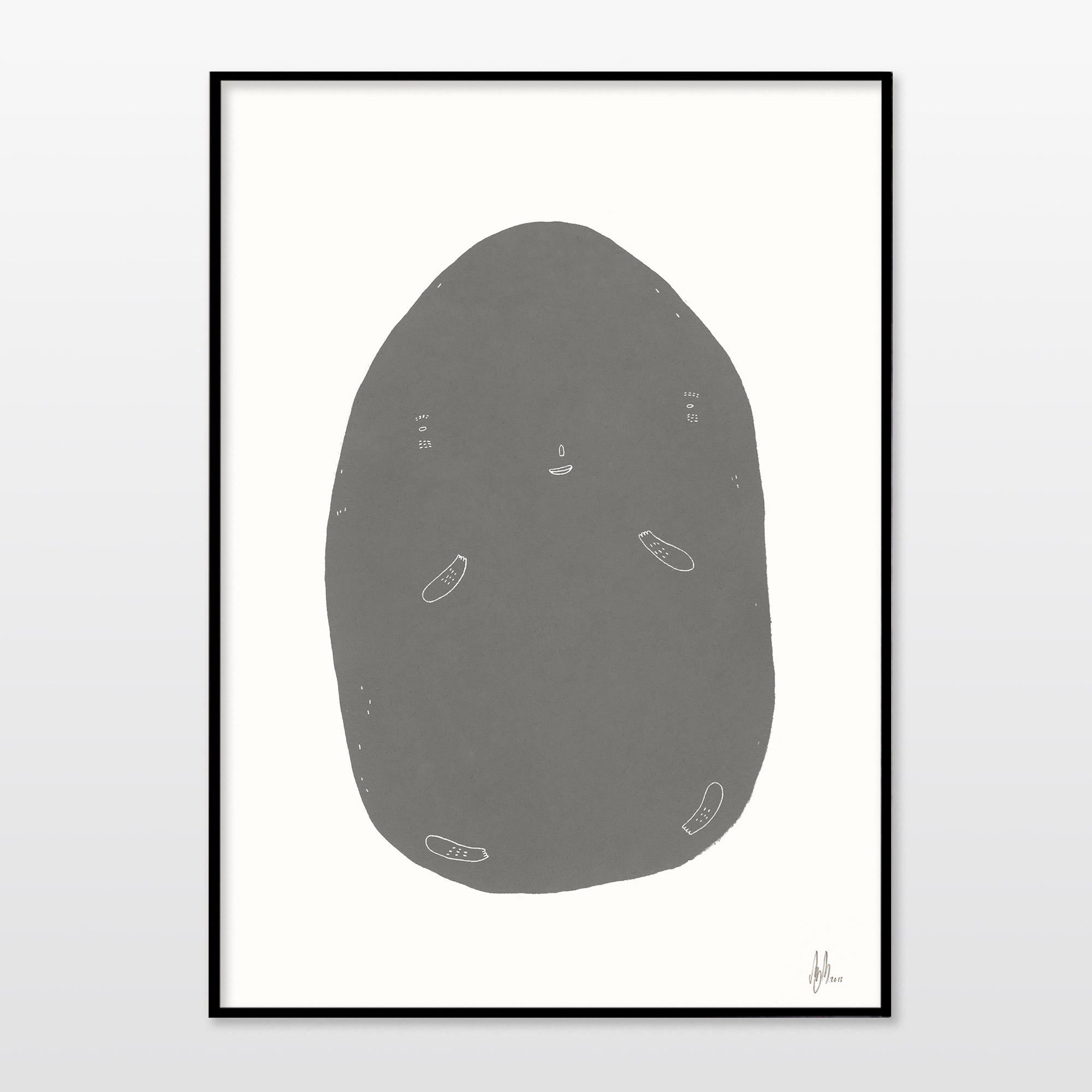 Happy Grey Spot | Art-prints, Giclee | My Buemann | Beauton Art Gallery art-prints, giclee, family-friendly, graphical, illustrative, minimalistic, cartoons, children, humor, moods, grey, white, ink, paper, copenhagen, cute, danish, decorative, design, interior, interior-design, love, modern, nordic, posters, prints, scandinavien, Buy original high quality art. Paintings, drawings, limited edition prints & posters by talented artists.