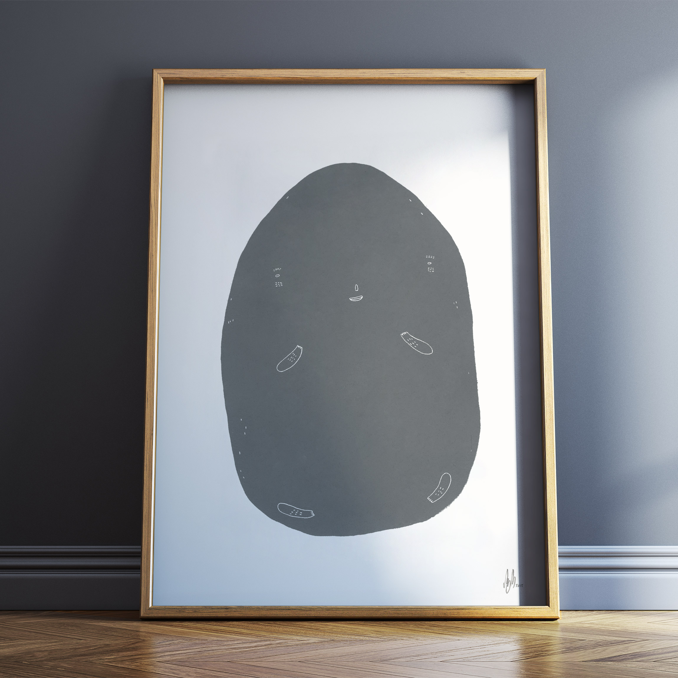Happy Grey Spot | Art-prints, Giclee | My Buemann | Beauton Art Gallery art-prints, giclee, family-friendly, graphical, illustrative, minimalistic, cartoons, children, humor, moods, grey, white, ink, paper, copenhagen, cute, danish, decorative, design, interior, interior-design, love, modern, nordic, posters, prints, scandinavien, Buy original high quality art. Paintings, drawings, limited edition prints & posters by talented artists.
