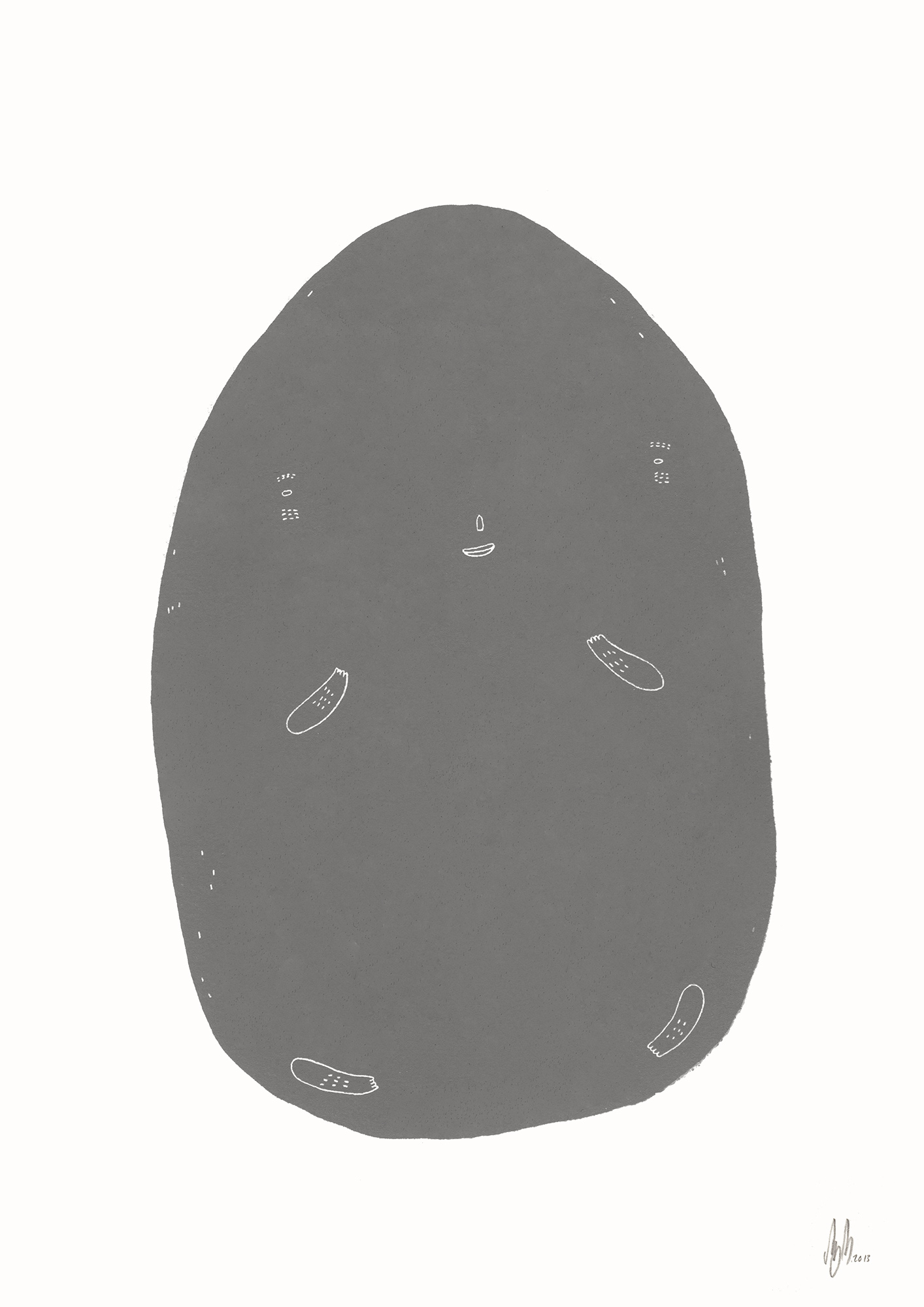 Happy Grey Spot | Art-prints, Giclee | My Buemann | Beauton Art Gallery art-prints, giclee, family-friendly, graphical, illustrative, minimalistic, cartoons, children, humor, moods, grey, white, ink, paper, copenhagen, cute, danish, decorative, design, interior, interior-design, love, modern, nordic, posters, prints, scandinavien, Buy original high quality art. Paintings, drawings, limited edition prints & posters by talented artists.