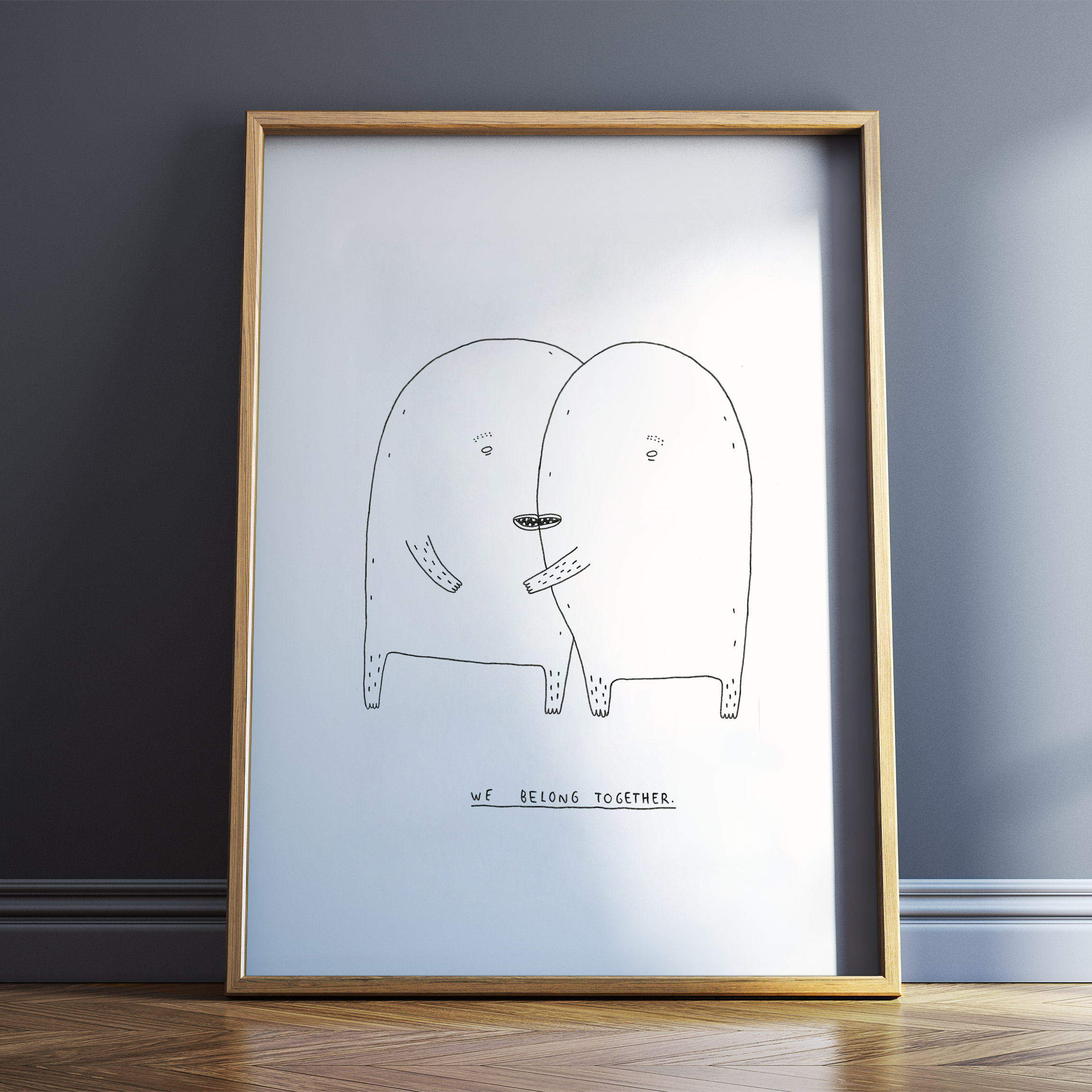 We belong together | Posters-prints, Giclee-print | My Buemann | Beauton Art Gallery posters-prints, giclee-print, family-friendly, illustrative, minimalistic, children, moods, people, black, white, paper, black-and-white, cute, danish, design, interior, interior-design, love, modern, modern-art, nordic, posters, prints, scandinavien, Buy original high quality art. Paintings, drawings, limited edition prints & posters by talented artists.