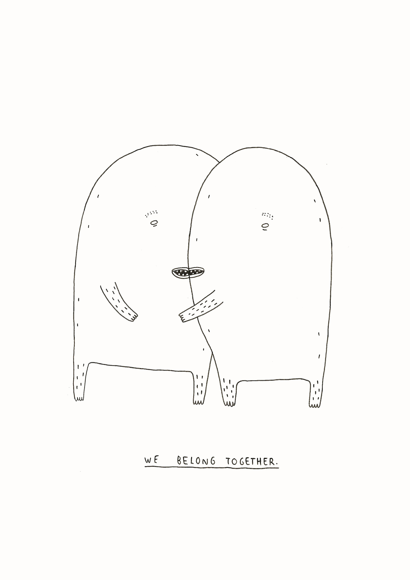 We belong together | Posters-prints, Giclee-print | My Buemann | Beauton Art Gallery posters-prints, giclee-print, family-friendly, illustrative, minimalistic, children, moods, people, black, white, paper, black-and-white, cute, danish, design, interior, interior-design, love, modern, modern-art, nordic, posters, prints, scandinavien, Buy original high quality art. Paintings, drawings, limited edition prints & posters by talented artists.