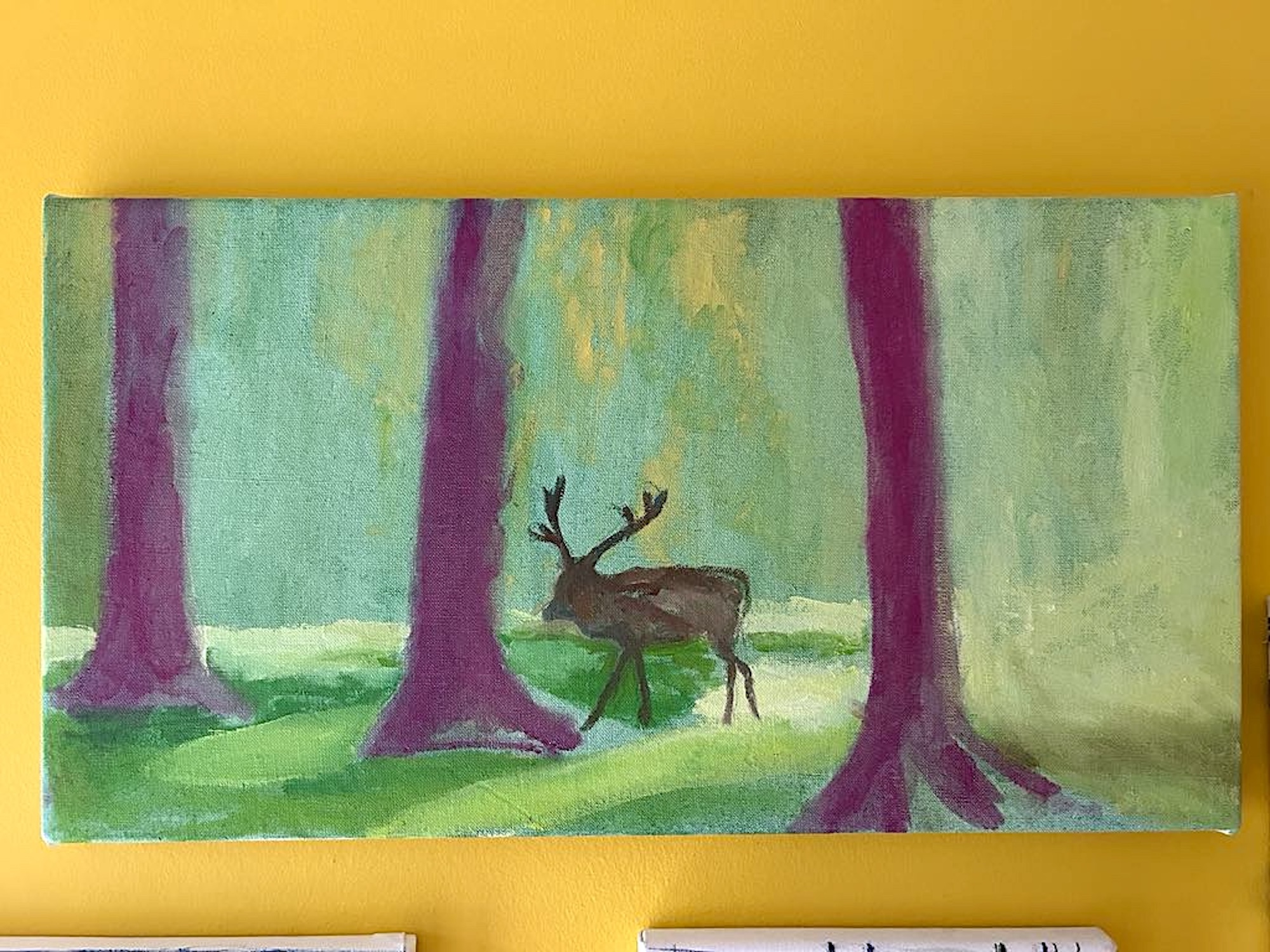 paintings, aesthetic, colorful, landscape, surrealistic, animals, moods, nature, wildlife, brown, green, purple, yellow, flax-canvas, oil, atmosphere, beautiful, contemporary-art, danish, decorative, design, forest, horizontal, impressionism, interior, interior-design, modern, modern-art, natural, romantic, scandinavien, scenery, silhouette, trees, wild-animals, Buy original high quality art. Paintings, drawings, limited edition prints & posters by talented artists.