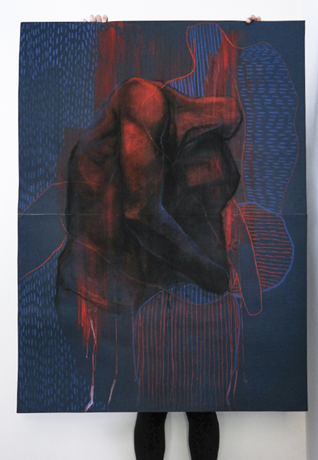 Pray VI  | Drawings | Zuzanna Sitarska | Beauton Art Gallery drawings, abstract, aesthetic, figurative, illustrative, portraiture, sexuality, black, blue, red, acrylic, charcoal, paper, abstract-forms, contemporary-art, danish, decorative, design, interior, interior-design, modern, modern-art, nordic, nude, scandinavien, Buy original high quality art. Paintings, drawings, limited edition prints & posters by talented artists.