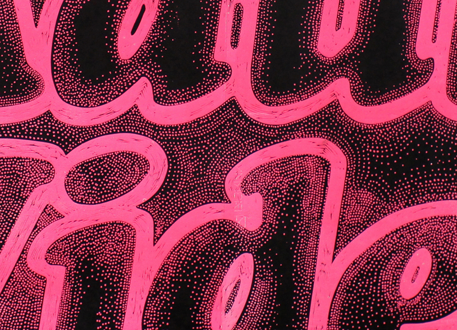 Adult Video Pink - 140 x 100 cm. Limited edition linocut print by Marta Banaszak ADULT VIDEO linocut_detail