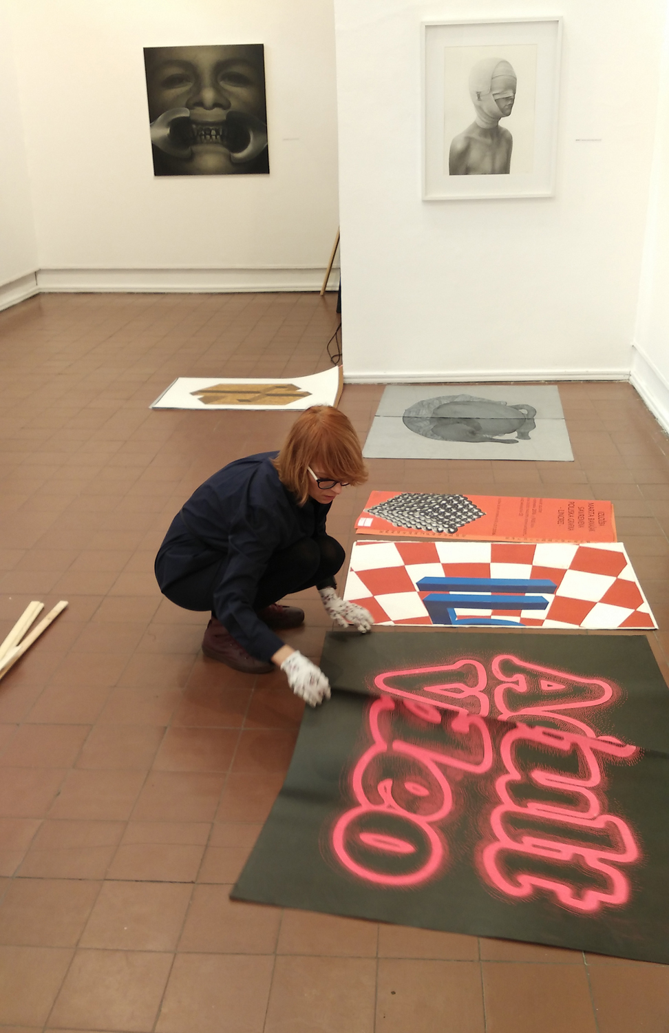 Adult Video Pink - 140 x 100 cm. Limited edition linocut print by Marta Banaszak ADULT VIDEO linocut_detail