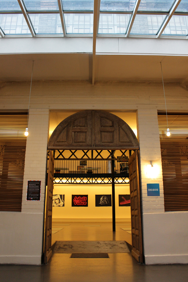 Adult Video Pink - 140 x 100 cm. Limited edition linocut print by Marta Banaszak ADULT VIDEO linocut_exhibition