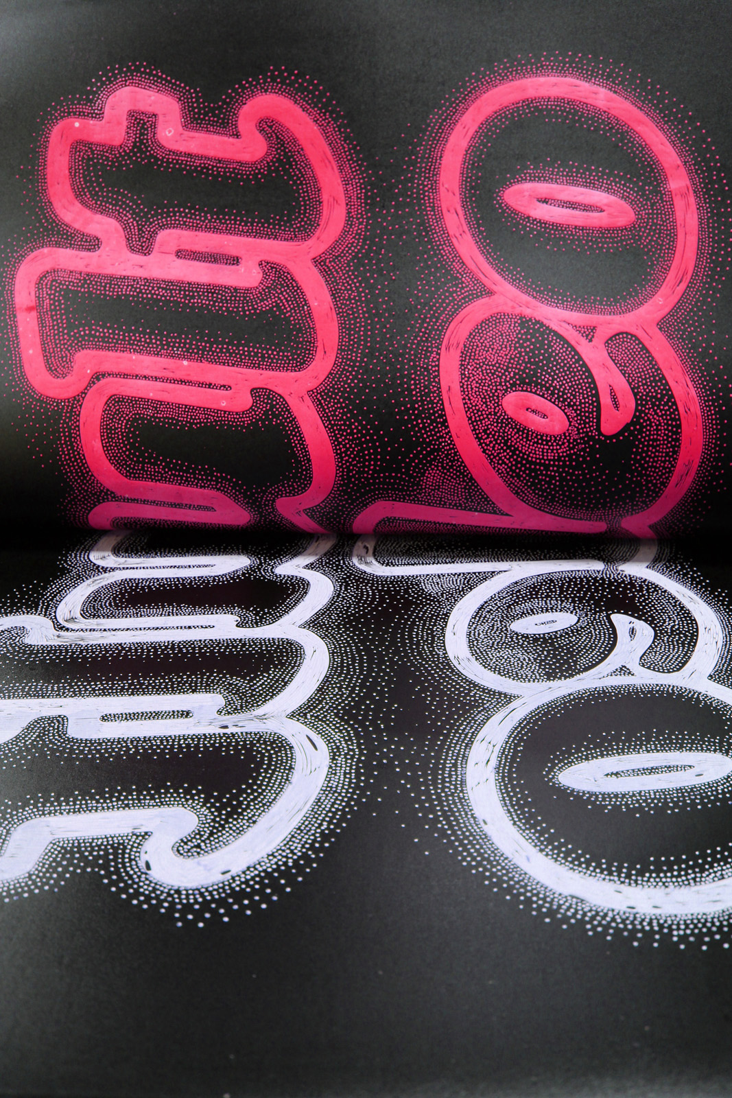 Adult Video Pink - 140 x 100 cm. Limited edition linocut print by Marta Banaszak ADULT VIDEO linocut_printing process