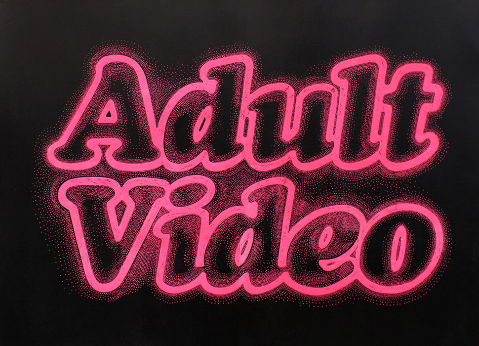 Adult Video Pink - 140 x 100 cm. Limited edition linocut print by Marta Banaszak ADULT VIDEO linocut_ Marta Banaszak