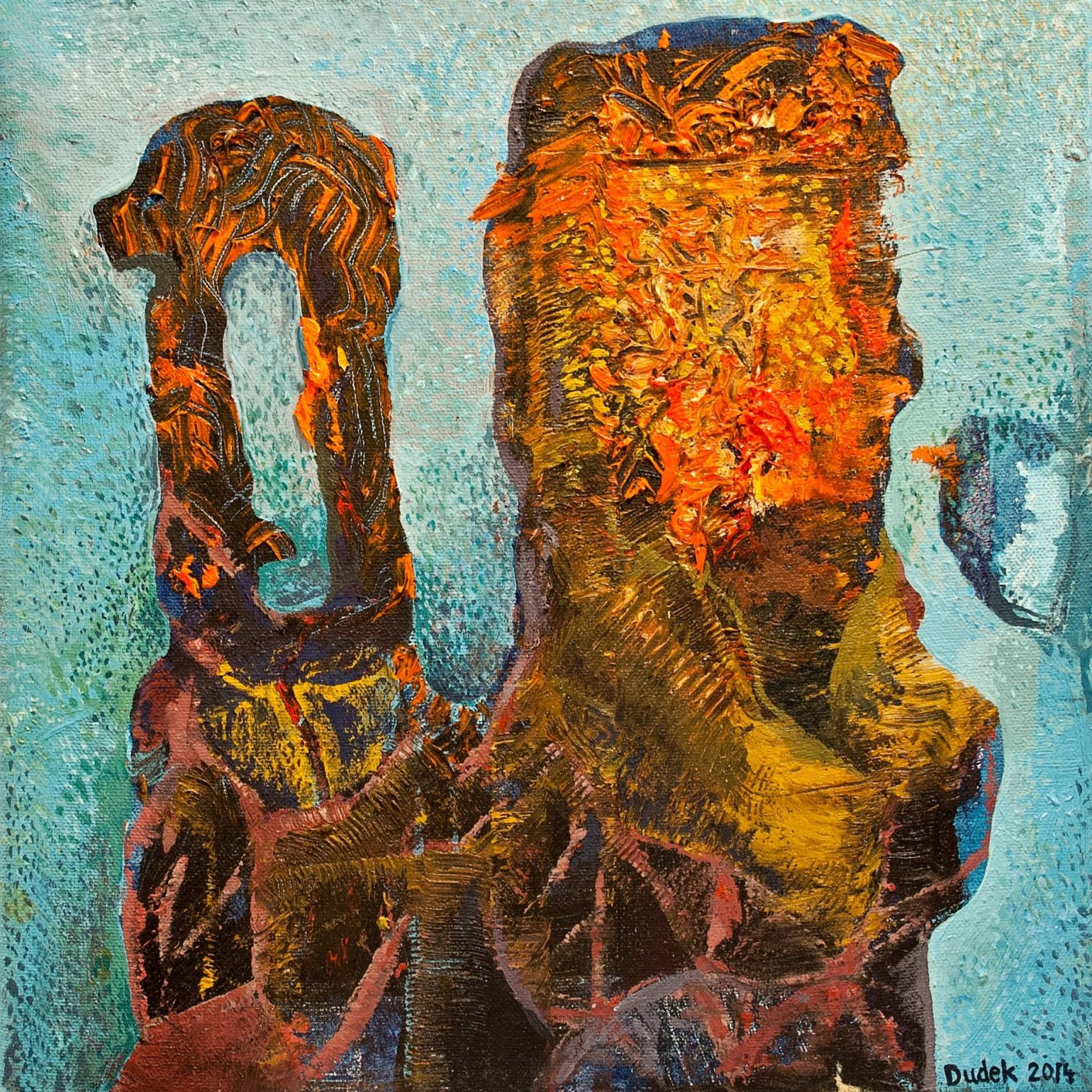 Argentinian Totem | Paintings | Piotr Dudek | Beauton Art Gallery paintings, abstract, colorful, surrealistic, moods, movement, sky, brown, red, turquoise, yellow, acrylic, cotton-canvas, abstract-forms, expressionism, vivid, Buy original high quality art. Paintings, drawings, limited edition prints & posters by talented artists.