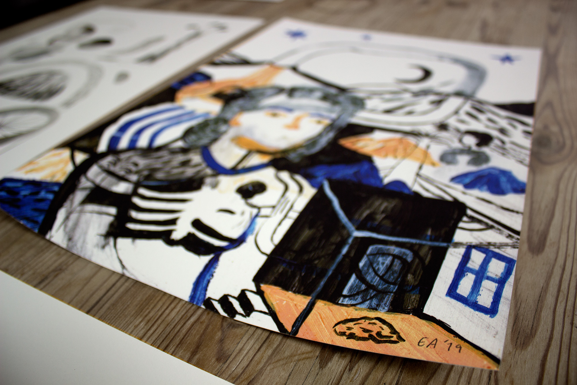 Within | Posters-prints, Giclee-print | Emilie Aastrup | Beauton Art Gallery posters-prints, giclee-print, figurative, portraiture, surrealistic, people, black, blue, orange, white, acrylic, watercolor, wood, other-mediums, abstract-forms, contemporary-art, copenhagen, decorative, faces, female, interior, interior-design, modern, modern-art, nordic, posters, scandinavien, trees, women, Buy original high quality art. Paintings, drawings, limited edition prints & posters by talented artists.