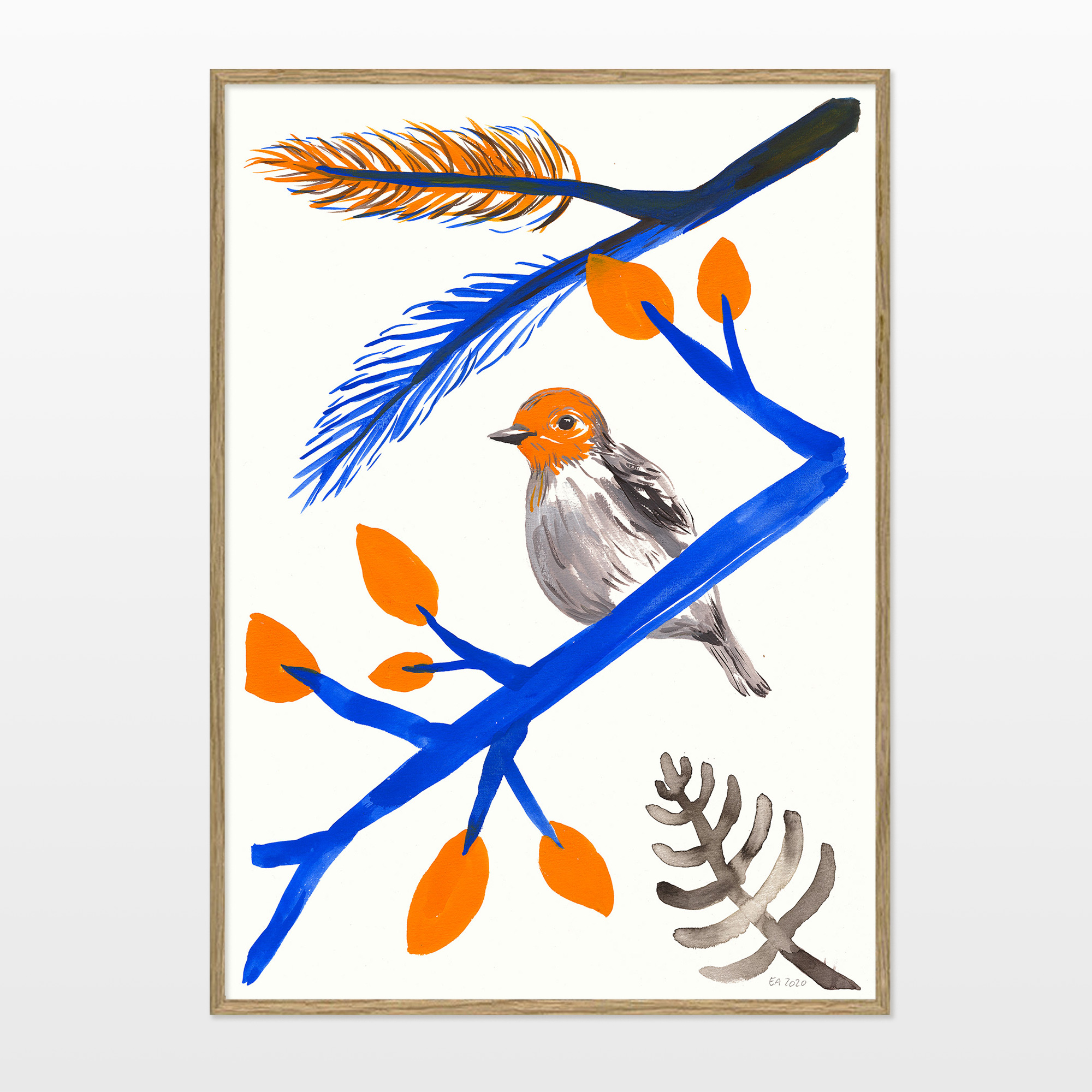 giclee-print, aesthetic, family-friendly, figurative, illustrative, animals, botany, nature, blue, orange, ink, paper, beautiful, birds, contemporary-art, cute, danish, decorative, design, interior, interior-design, modern, modern-art, nordic, pretty, scandinavien, trees, Buy original high quality art. Paintings, drawings, limited edition prints & posters by talented artists.