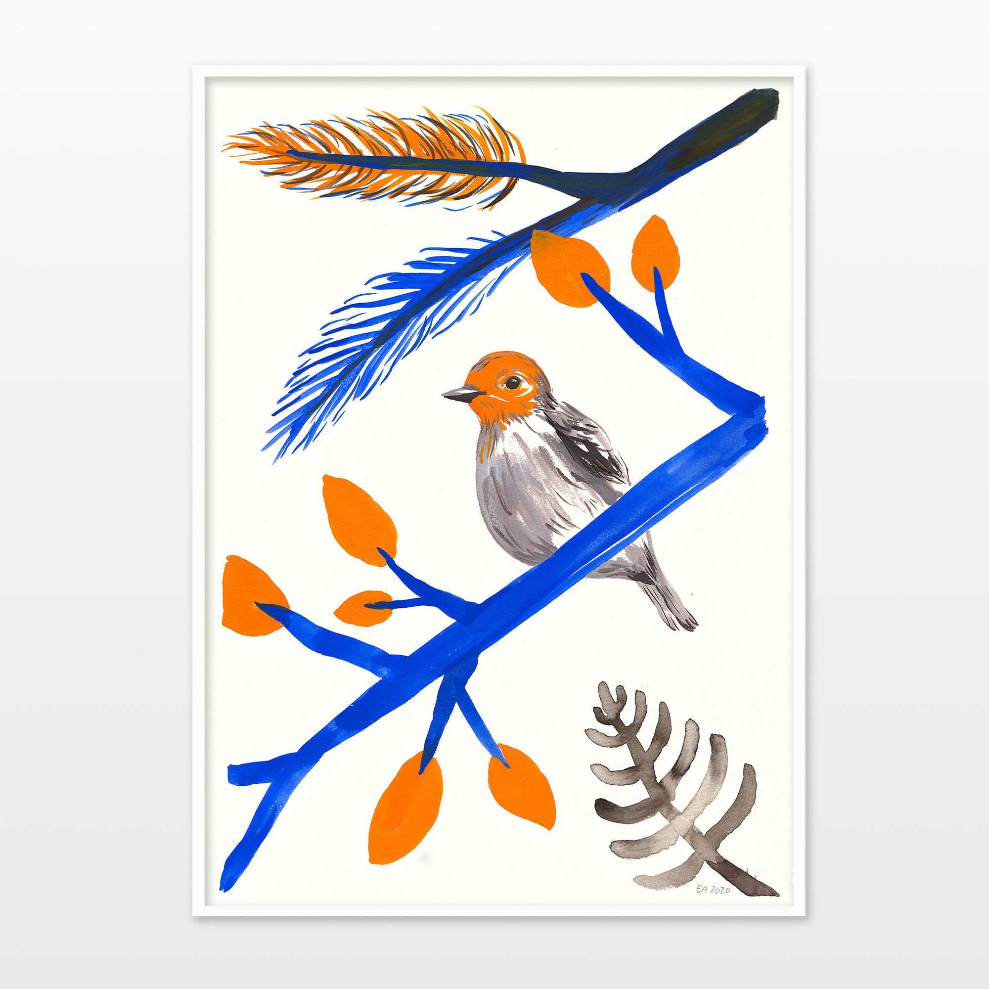 giclee-print, aesthetic, family-friendly, figurative, illustrative, animals, botany, nature, blue, orange, ink, paper, beautiful, birds, contemporary-art, cute, danish, decorative, design, interior, interior-design, modern, modern-art, nordic, pretty, scandinavien, trees, Buy original high quality art. Paintings, drawings, limited edition prints & posters by talented artists.