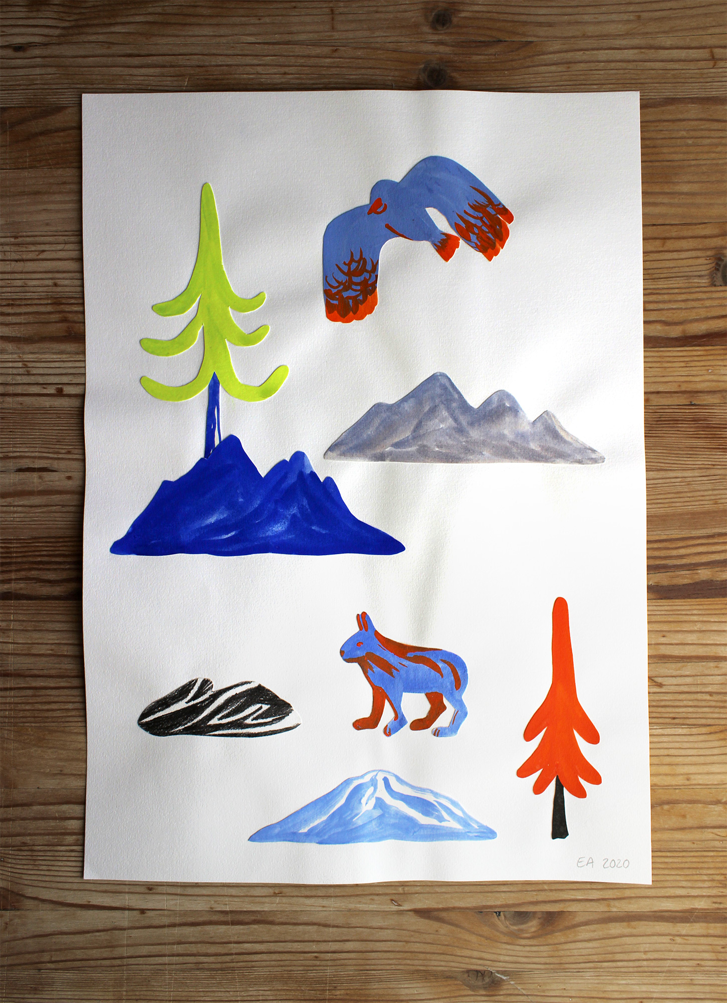 gouache-painting, colorful, figurative, illustrative, landscape, minimalistic, animals, botany, nature, sky, wildlife, blue, green, grey, orange, gouache, ink, paper, beautiful, birds, danish, design, forest, interior, interior-design, modern, modern-art, mountains, nordic, posters, prints, scandinavien, Buy original high quality art. Paintings, drawings, limited edition prints & posters by talented artists.