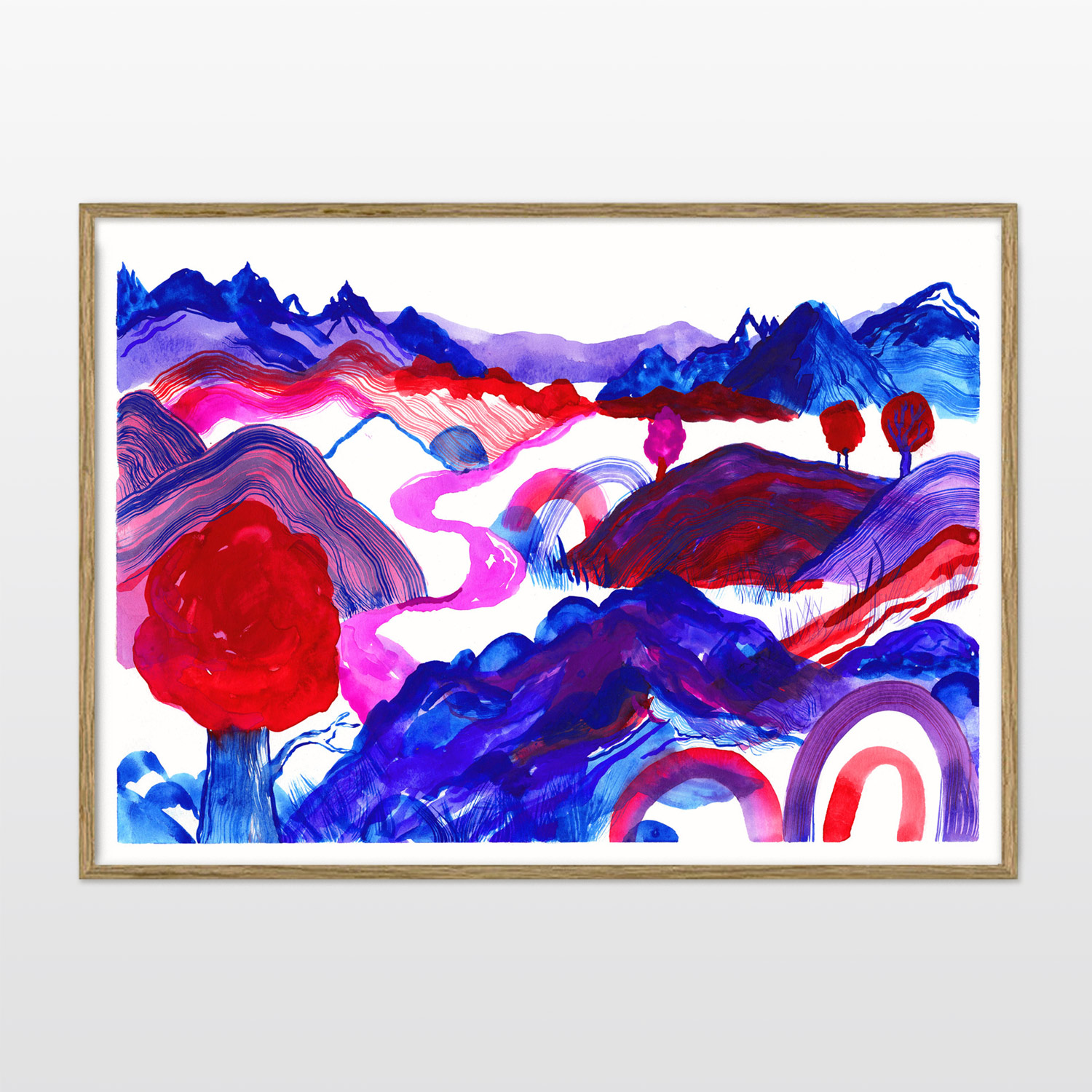 drawings, watercolor-paintings, aesthetic, colorful, family-friendly, figurative, landscape, botany, nature, patterns, blue, red, turquoise, violet, ink, watercolor, beautiful, danish, decorative, design, forest, modern, modern-art, nordic, posters, pretty, prints, scandinavien, Buy original high quality art. Paintings, drawings, limited edition prints & posters by talented artists.