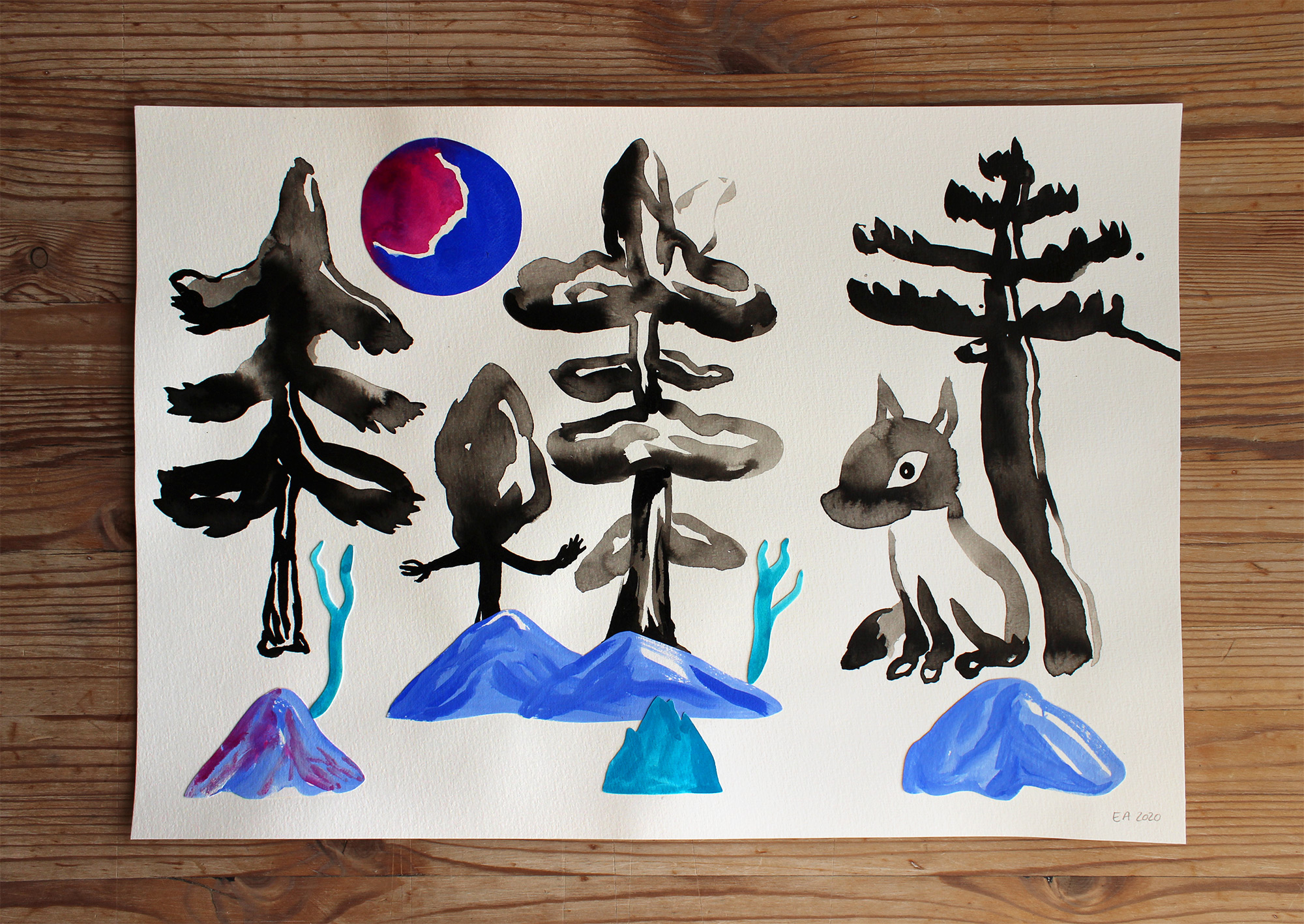 drawings, gouache-painting, watercolor-paintings, colorful, family-friendly, figurative, landscape, minimalistic, pop, animals, botany, nature, wildlife, black, blue, gouache, ink, paper, beautiful, danish, decorative, design, forest, interior, interior-design, modern, mountains, nordic, plants, posters, pretty, prints, scandinavien, Buy original high quality art. Paintings, drawings, limited edition prints & posters by talented artists.