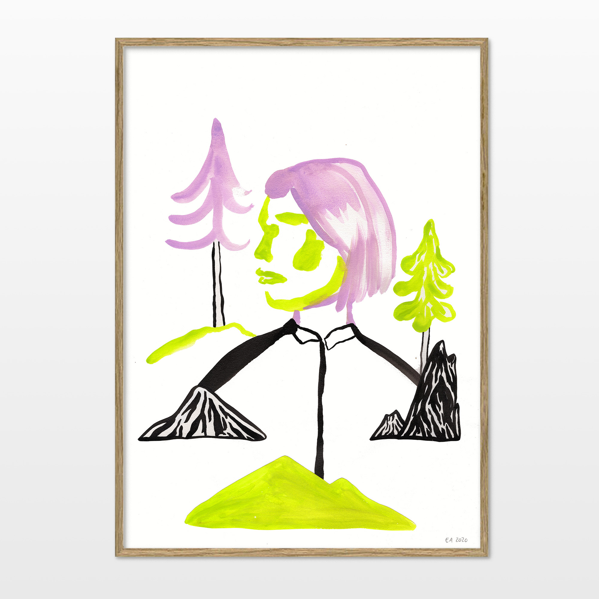 Solid Rock | Drawings, Gouache-painting, Watercolor-paintings | Emilie Aastrup | Beauton Art Gallery drawings, gouache-painting, watercolor-paintings, aesthetic, graphical, minimalistic, pop, animals, botany, nature, people, black, green, violet, gouache, ink, paper, beautiful, danish, decorative, design, forest, interior, interior-design, modern, modern-art, mountains, nordic, posters, pretty, prints, scandinavien, trees, Buy original high quality art. Paintings, drawings, limited edition prints & posters by talented artists.