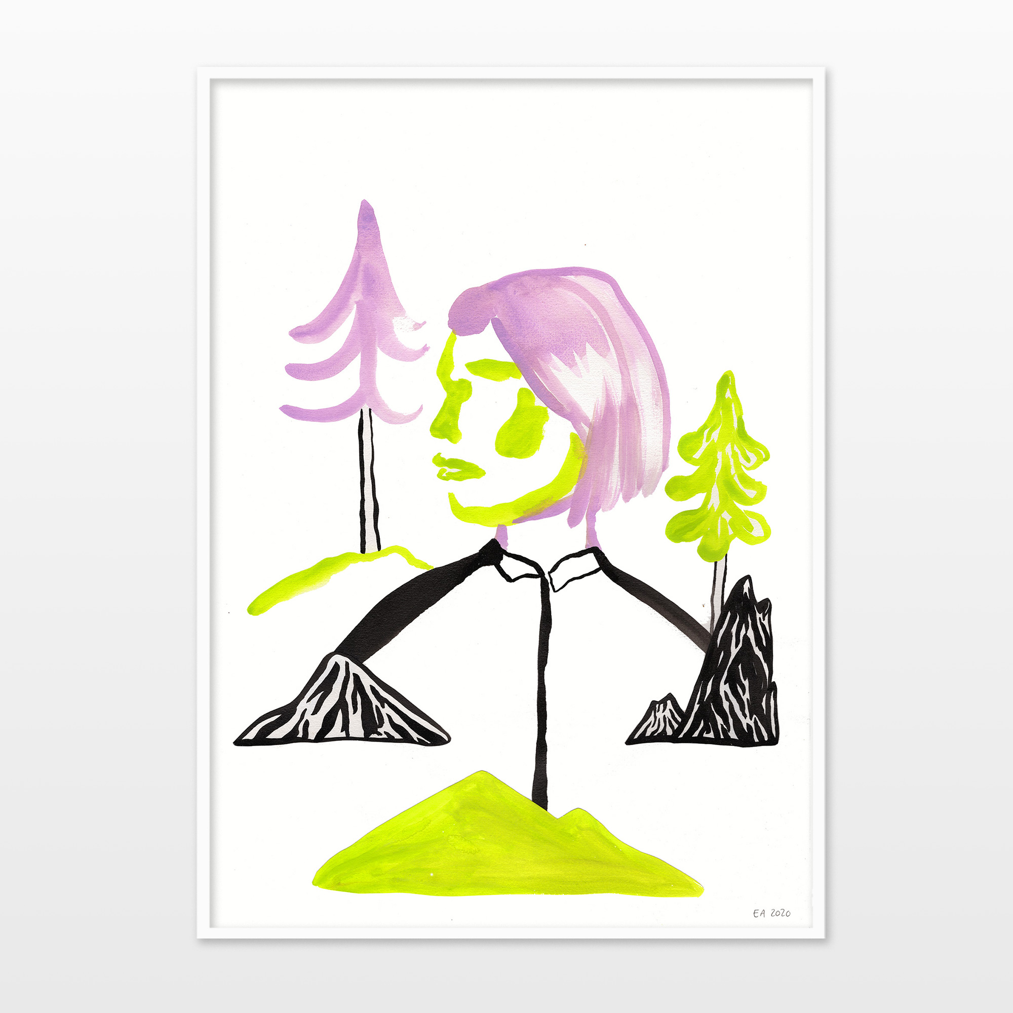 drawings, gouache-painting, watercolor-paintings, aesthetic, graphical, minimalistic, pop, animals, botany, nature, people, black, green, violet, gouache, ink, paper, beautiful, danish, decorative, design, forest, interior, interior-design, modern, modern-art, mountains, nordic, posters, pretty, prints, scandinavien, trees, Buy original high quality art. Paintings, drawings, limited edition prints & posters by talented artists.