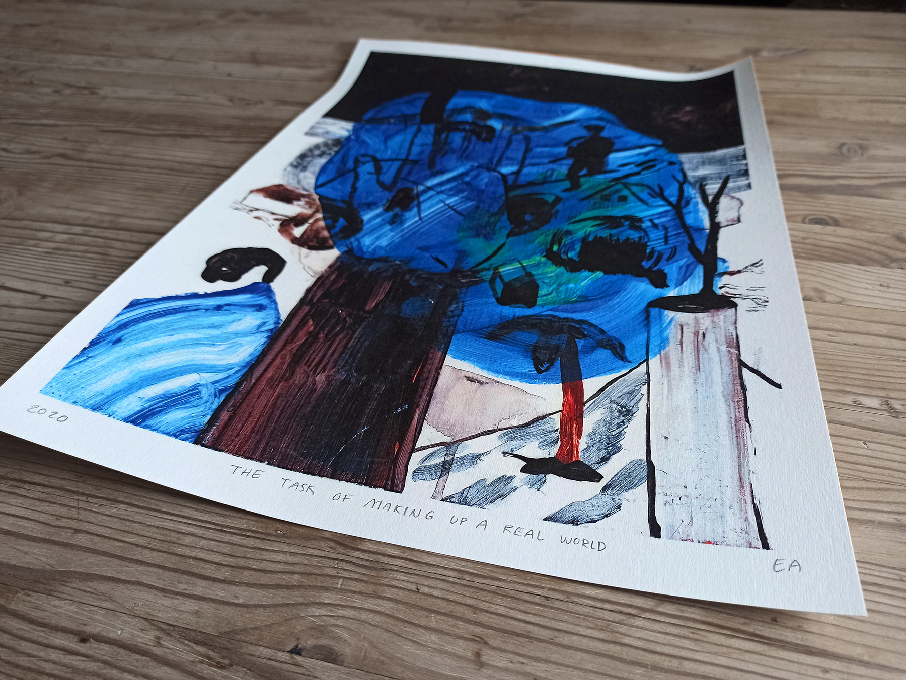 The task of making up a real world | Posters-prints | Emilie Aastrup | Beauton Art Gallery posters-prints, aesthetic, expressive, figurative, illustrative, landscape, animals, bodies, botany, nature, people, sky, wildlife, black, blue, brown, green, ink, paper, beautiful, danish, design, forest, interior, interior-design, mountains, nordic, plants, posters, pretty, scandinavien, Buy original high quality art. Paintings, drawings, limited edition prints & posters by talented artists.