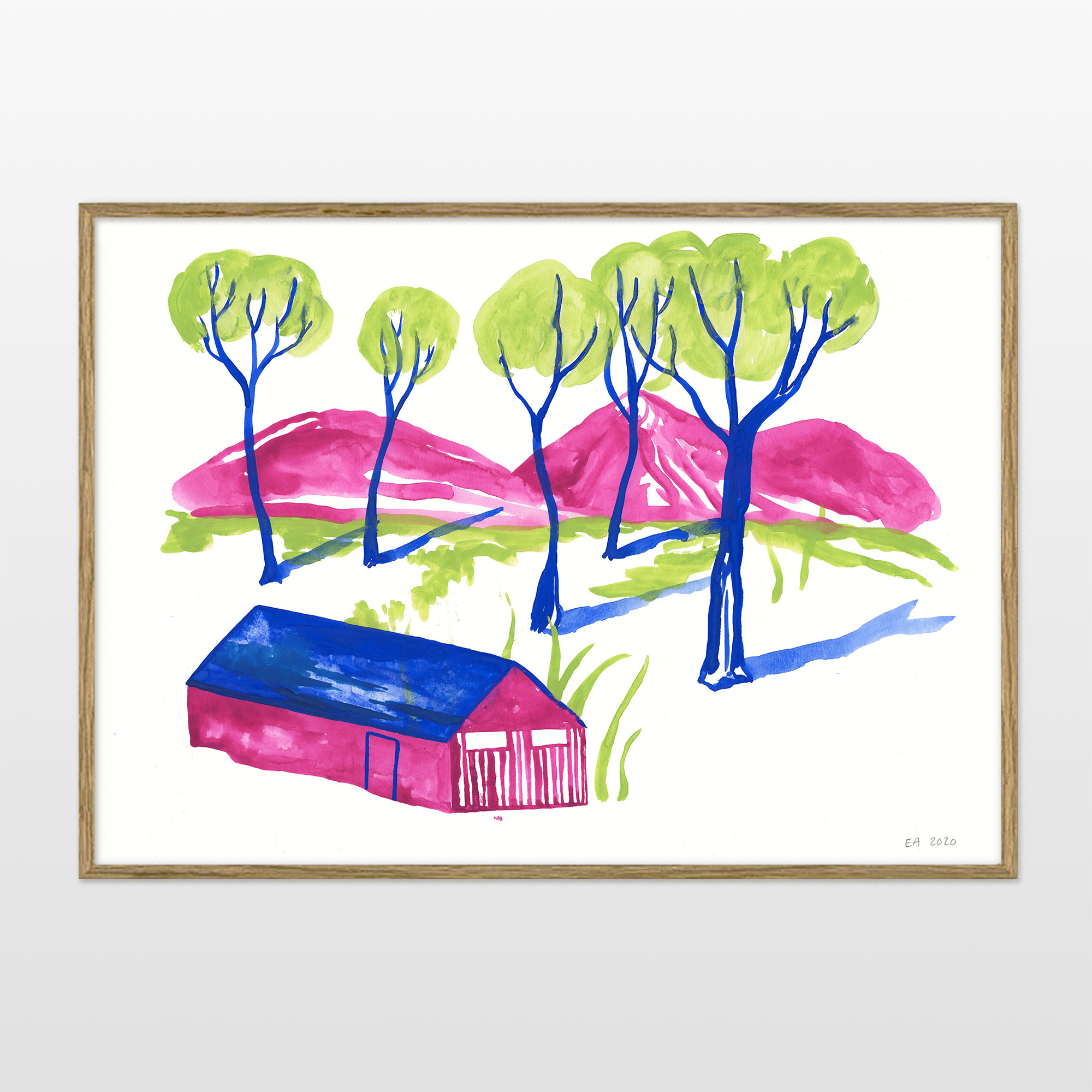 drawings, gouache-painting, watercolor-paintings, aesthetic, figurative, graphical, illustrative, landscape, pop, architecture, botany, nature, people, blue, green, violet, gouache, ink, paper, beautiful, danish, decorative, design, forest, houses, interior, interior-design, modern, mountains, nordic, plants, posters, pretty, prints, scandinavien, trees, Buy original high quality art. Paintings, drawings, limited edition prints & posters by talented artists.