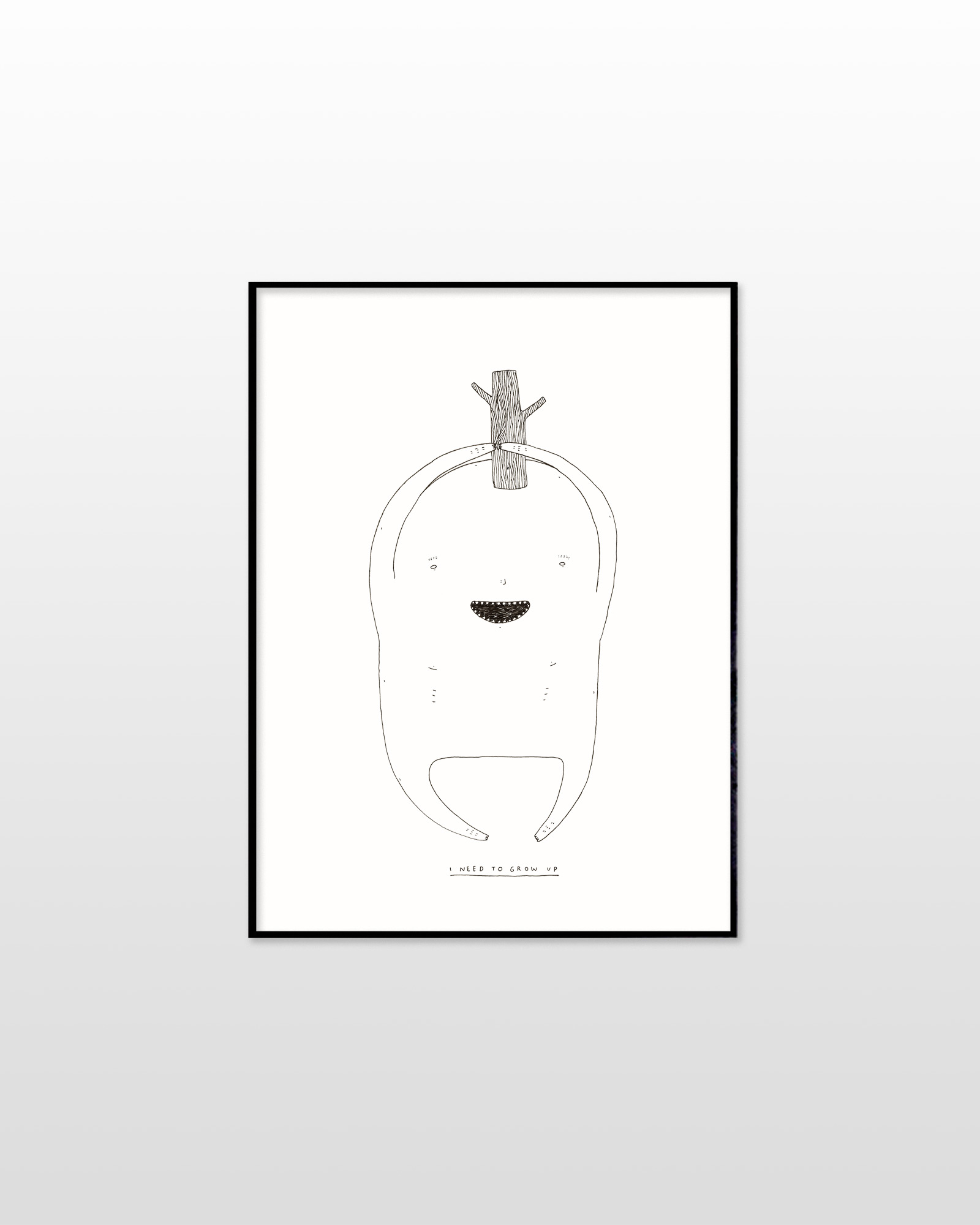 I need to grow up | Posters-prints, Giclee-print | My Buemann | Beauton Art Gallery posters-prints, giclee-print, family-friendly, graphical, monochrome, pop, botany, cartoons, humor, black, white, ink, paper, amusing, black-and-white, contemporary-art, copenhagen, cute, danish, design, interior, interior-design, modern, modern-art, nordic, posters, scandinavien, street-art, Buy original high quality art. Paintings, drawings, limited edition prints & posters by talented artists.