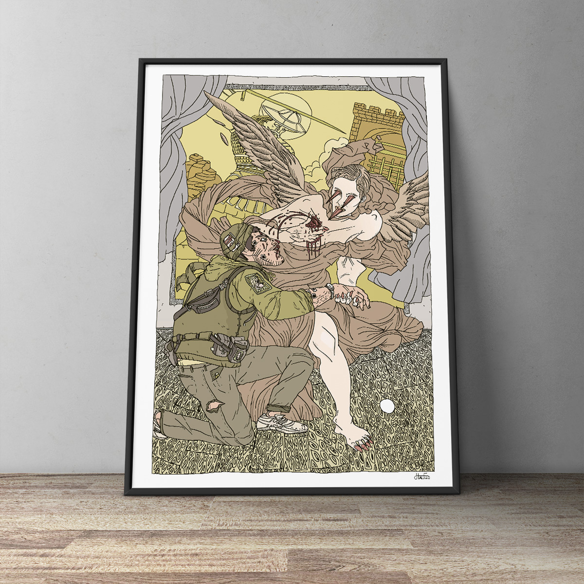 Baptism | Art-prints, Gliceé | Halfdan Pisket | Beauton Art Gallery art-prints, gliceé, figurative, illustrative, portraiture, surrealistic, bodies, cartoons, religion, green, grey, yellow, ink, paper, contemporary-art, danish, decorative, design, interior, interior-design, men, modern, modern-art, nordic, posters, prints, scandinavien, sketch, Buy original high quality art. Paintings, drawings, limited edition prints & posters by talented artists.