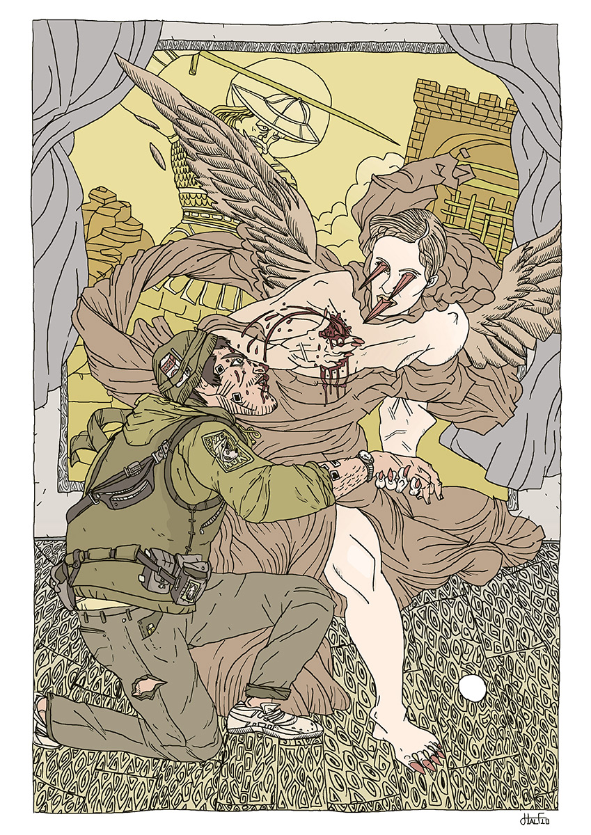 Baptism | Art-prints, Gliceé | Halfdan Pisket | Beauton Art Gallery art-prints, gliceé, figurative, illustrative, portraiture, surrealistic, bodies, cartoons, religion, green, grey, yellow, ink, paper, contemporary-art, danish, decorative, design, interior, interior-design, men, modern, modern-art, nordic, posters, prints, scandinavien, sketch, Buy original high quality art. Paintings, drawings, limited edition prints & posters by talented artists.