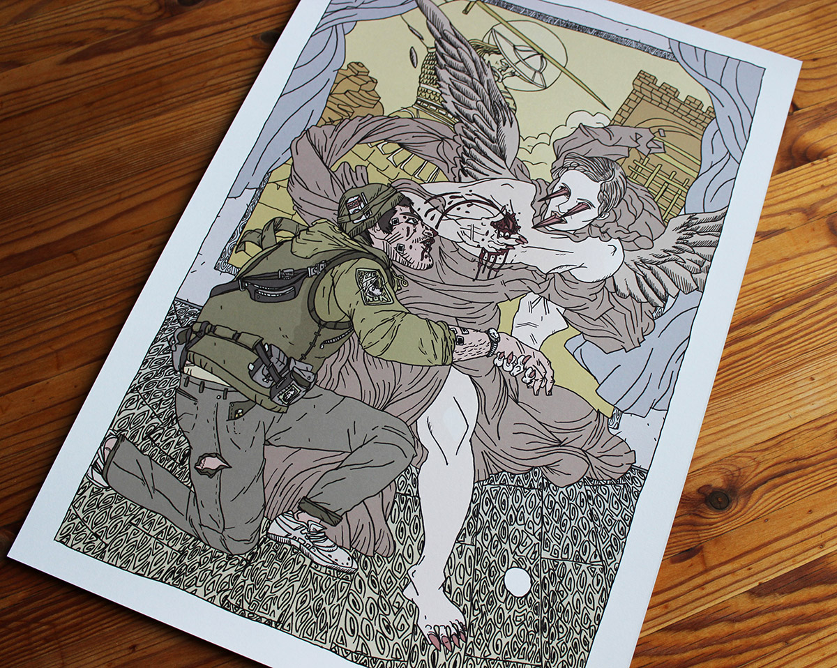 Baptism | Art-prints, Gliceé | Halfdan Pisket | Beauton Art Gallery art-prints, gliceé, figurative, illustrative, portraiture, surrealistic, bodies, cartoons, religion, green, grey, yellow, ink, paper, contemporary-art, danish, decorative, design, interior, interior-design, men, modern, modern-art, nordic, posters, prints, scandinavien, sketch, Buy original high quality art. Paintings, drawings, limited edition prints & posters by talented artists.