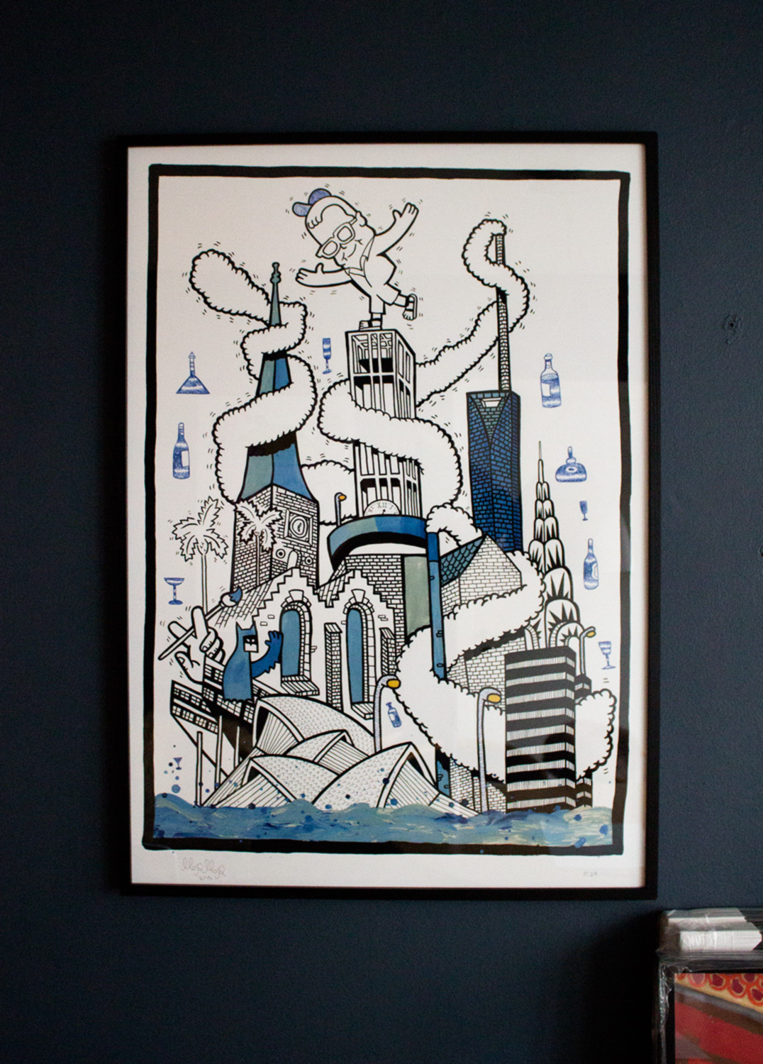 Aarhus | Art-prints, Gliceé | Mormor | Beauton Art Gallery art-prints, gliceé, geometric, pop, architecture, humor, black, blue, white, ink, paper, abstract-forms, amusing, architectural, buildings, street-art, Buy original high quality art. Paintings, drawings, limited edition prints & posters by talented artists.