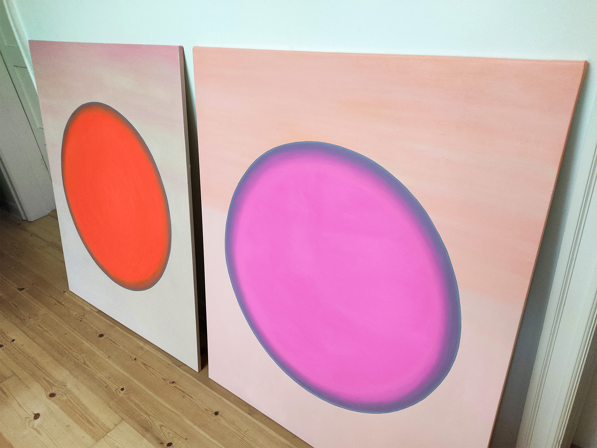 Choices II | Paintings | Rose Marie Brøgger | Beauton Art Gallery paintings, aesthetic, colorful, graphical, minimalistic, moods, nature, science, technology, grey, orange, pastel, pink, acrylic, cotton-canvas, abstract-forms, beautiful, contemporary-art, copenhagen, danish, decorative, design, fantasy, interior-design, modern, modern-art, outer-space, pretty, scandinavien, shapes, symbolic, symmetry, Buy original high quality art. Paintings, drawings, limited edition prints & posters by talented artists.