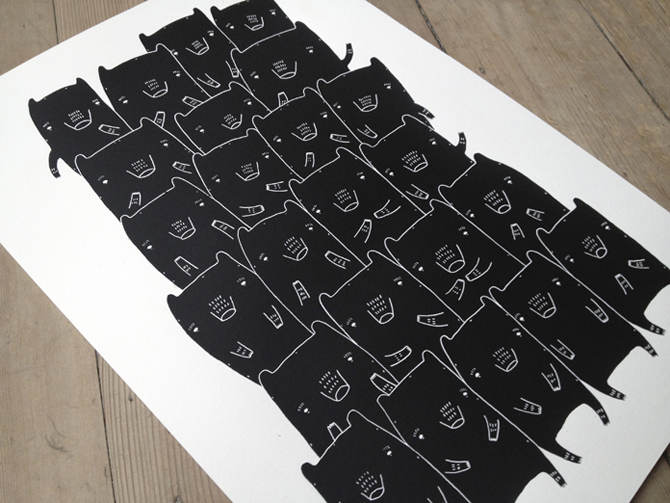 BEAR FAMILY - Silk screen print. 1 of 50. Numbered and signed. Part of the series "If only life was simple" art online, art online, talented artists, online art, beautiful illustrations and drawings, art prints, interior design inspiration