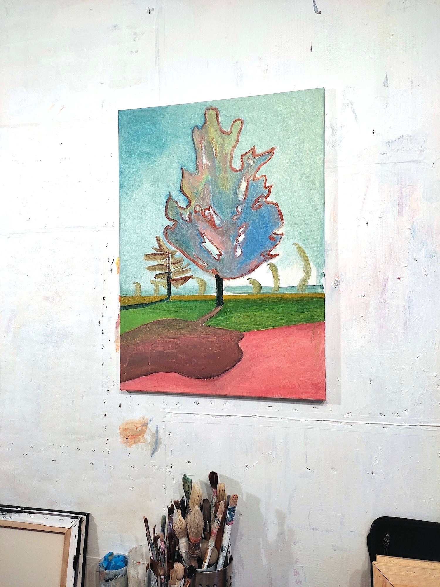 Georg Brandes Plads | Malerier | Rafael Guerrero Céspedes | Beauton Art Gallery malerier, æstetiske, nordisk, landskab, eskspressionisme, Scandinavisk, botanik, stemninger, forår, natur, årstider, pink, grønne, violet, blå,  bomuldslærred, olie, atmosfære, smukke, samtidskunst, træer, dag, dekorative, skov, lodret, moderne-kunst, naturlig, naturealistiske, udendørs, sceneri, sommer, sol, symbolsk, rolige, vilde, københavn, Køb original kunst og kunstplakater. Malerier, tegninger, limited edition kunsttryk & plakater af dygtige kunstnere.