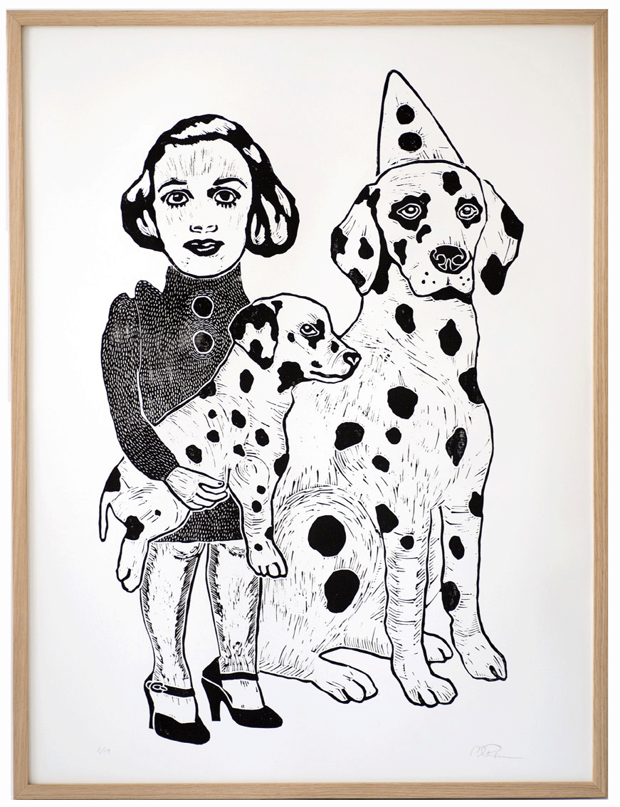 art-prints, linocuts, engravings, animal, family-friendly, figurative, graphical, portraiture, bodies, cartoons, humor, pets, black, white, acrylic, ink, paper, amusing, copenhagen, cute, danish, decorative, design, dogs, female, interior, interior-design, nordic, scandinavien, women, Buy original high quality art. Paintings, drawings, limited edition prints & posters by talented artists.