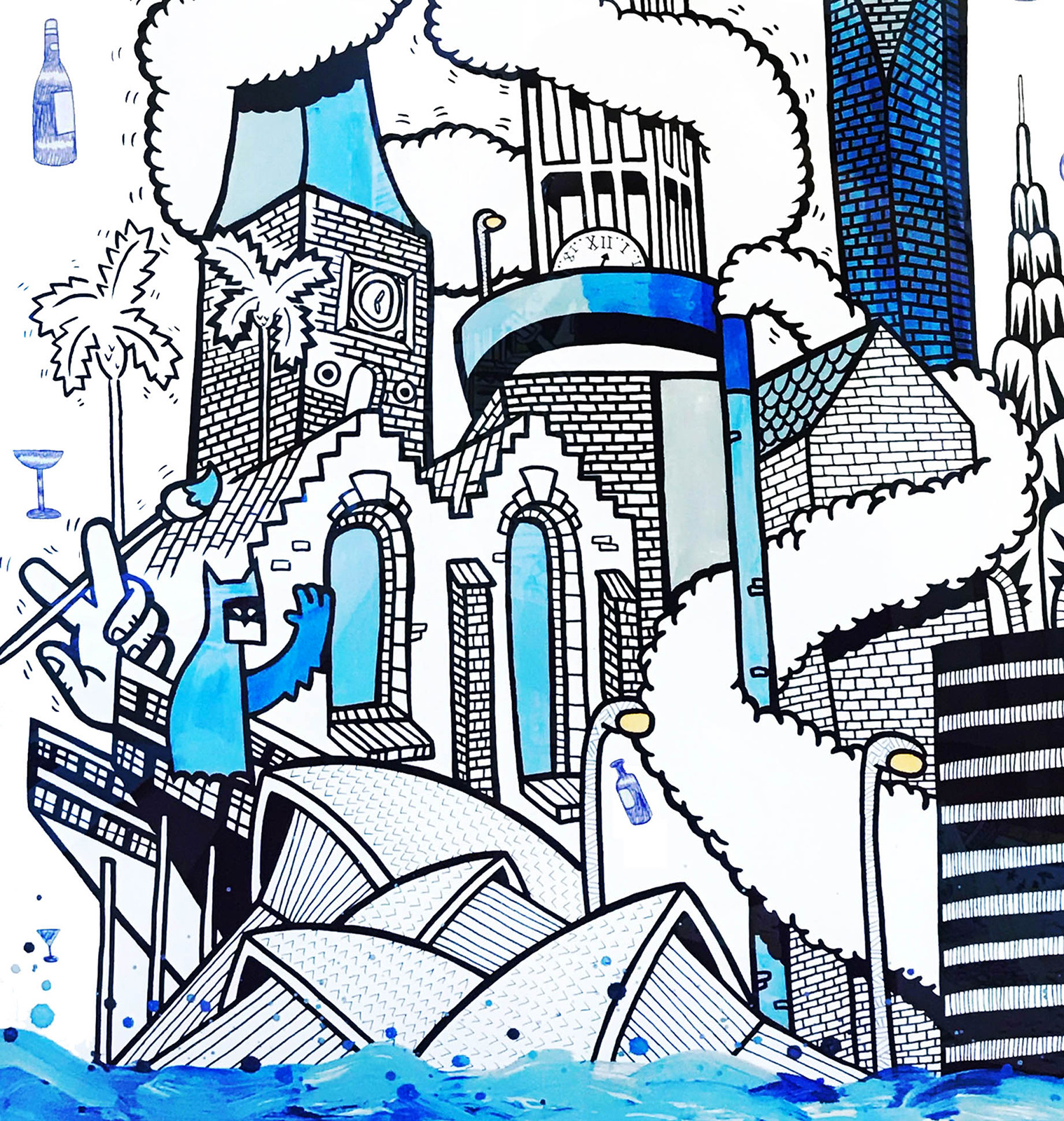 art-prints, gliceé, geometric, pop, architecture, humor, black, blue, white, ink, paper, abstract-forms, amusing, architectural, buildings, street-art, Buy original high quality art. Paintings, drawings, limited edition prints & posters by talented artists.